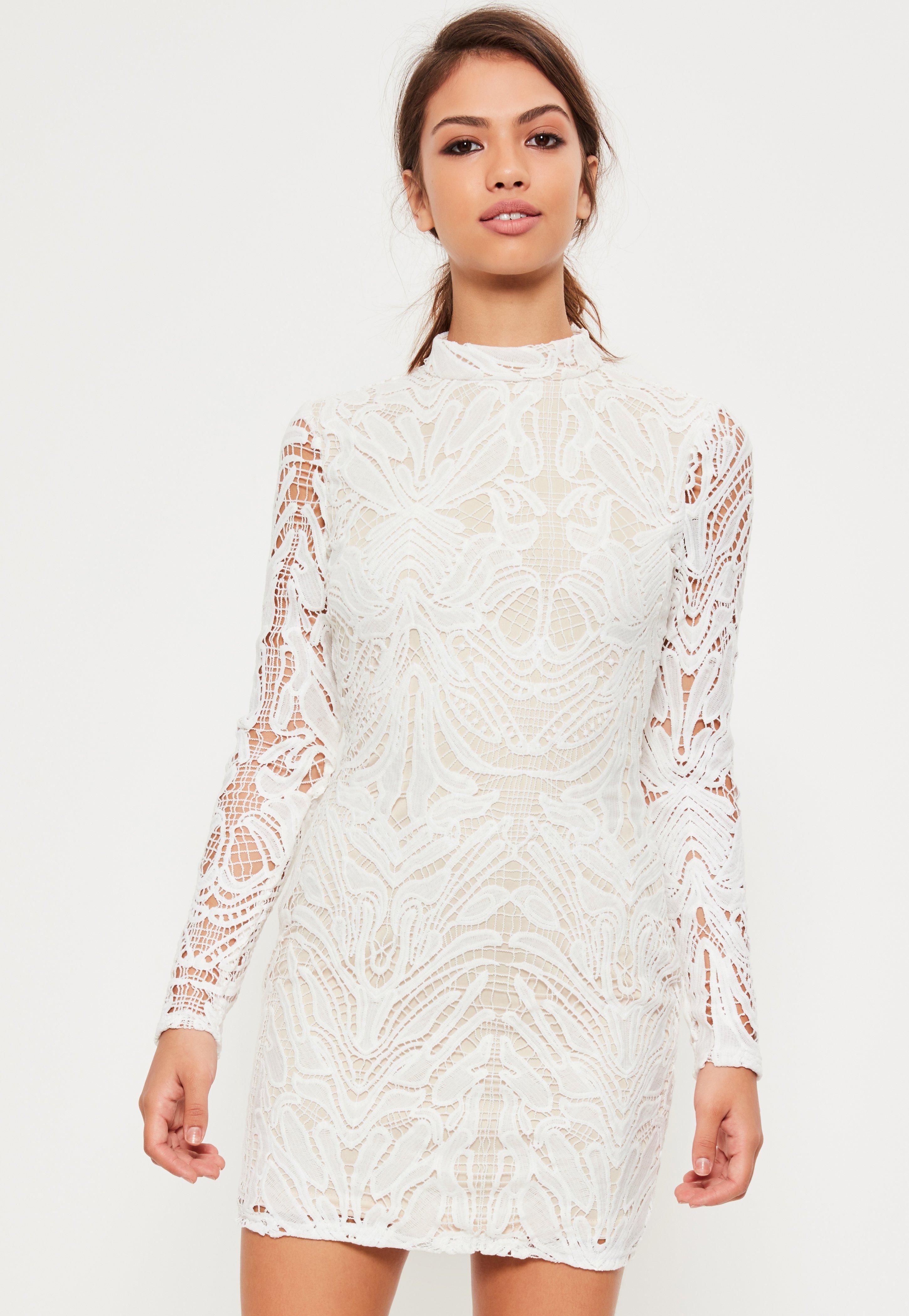 Missguided White Lace High Neck Bodycon Dress Lyst 0402