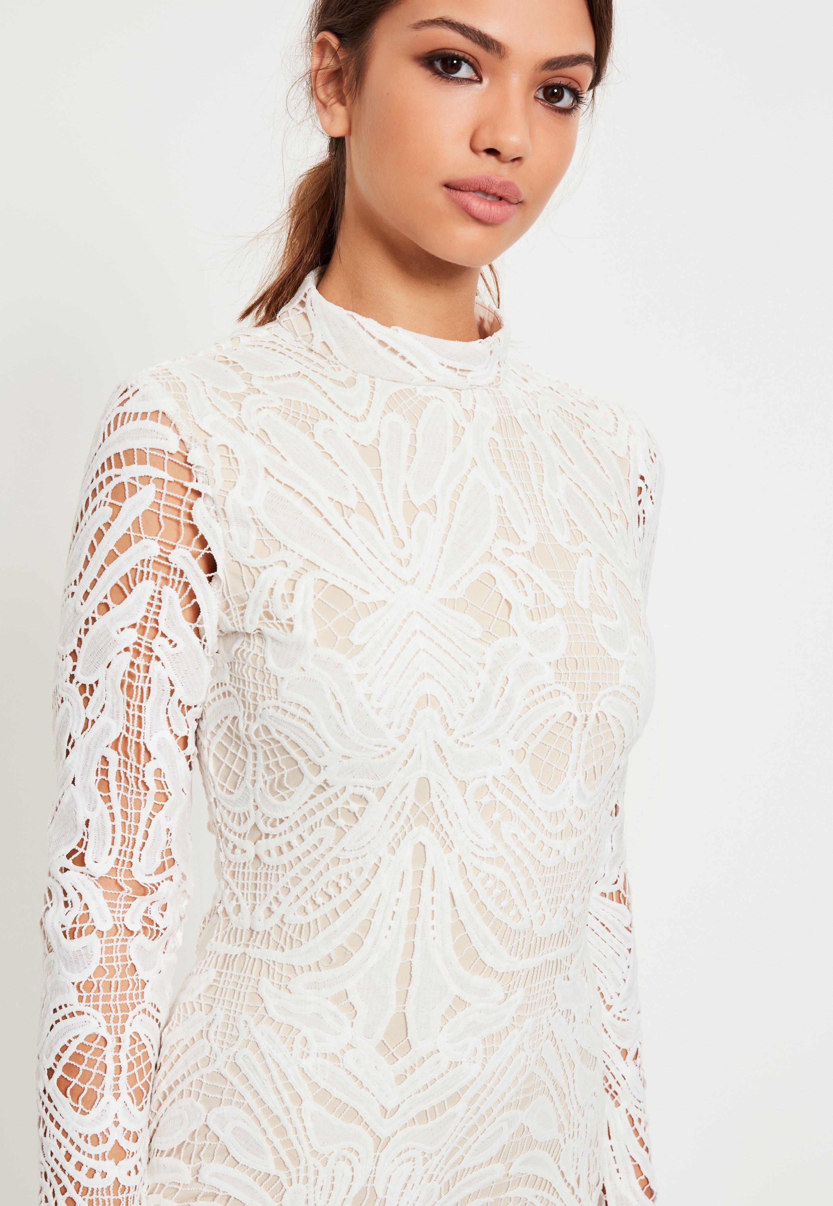 Missguided White Lace High Neck Bodycon Dress Lyst 1644