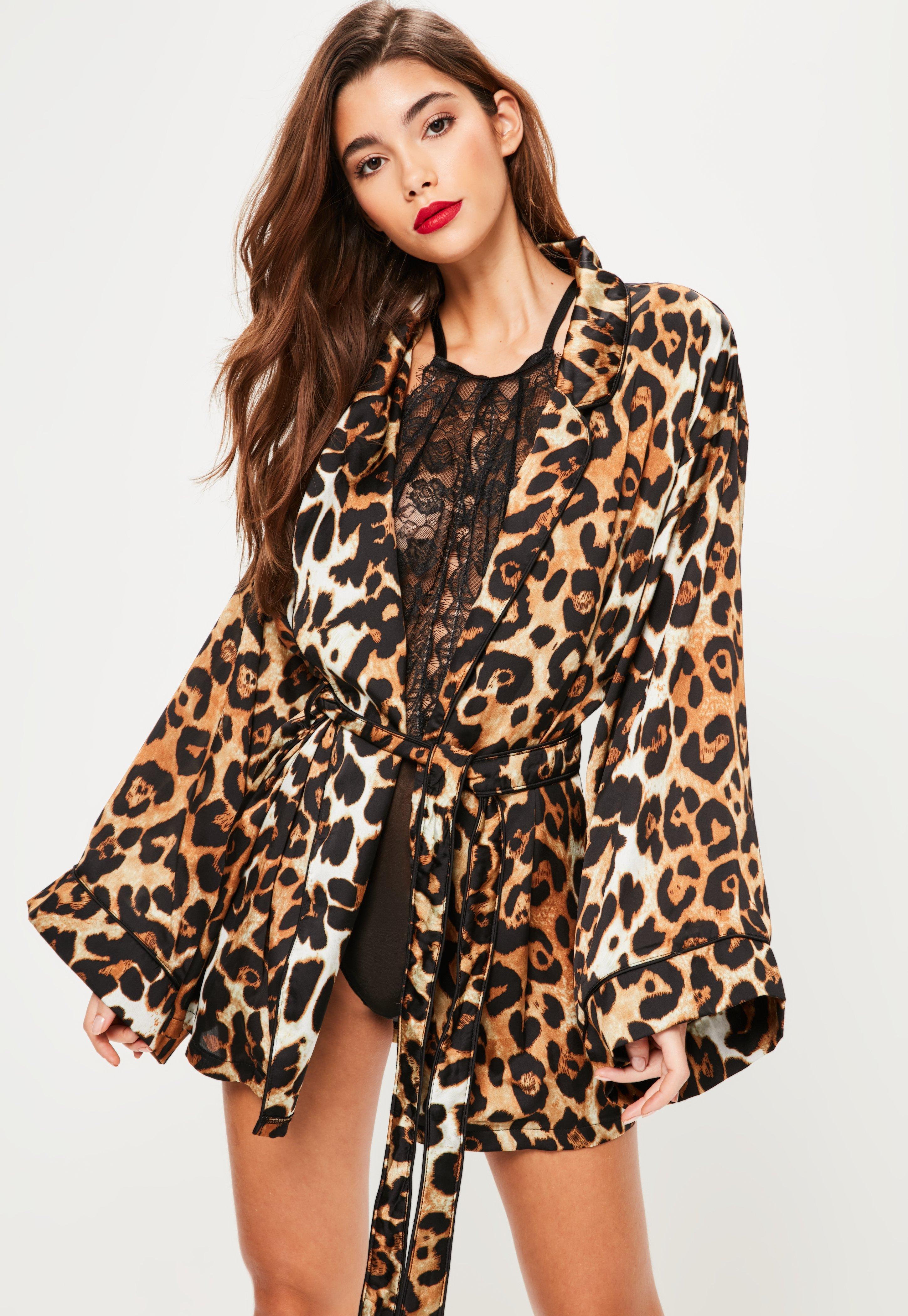Lyst - Missguided Brown Leopard Print Kimono Robe in Brown