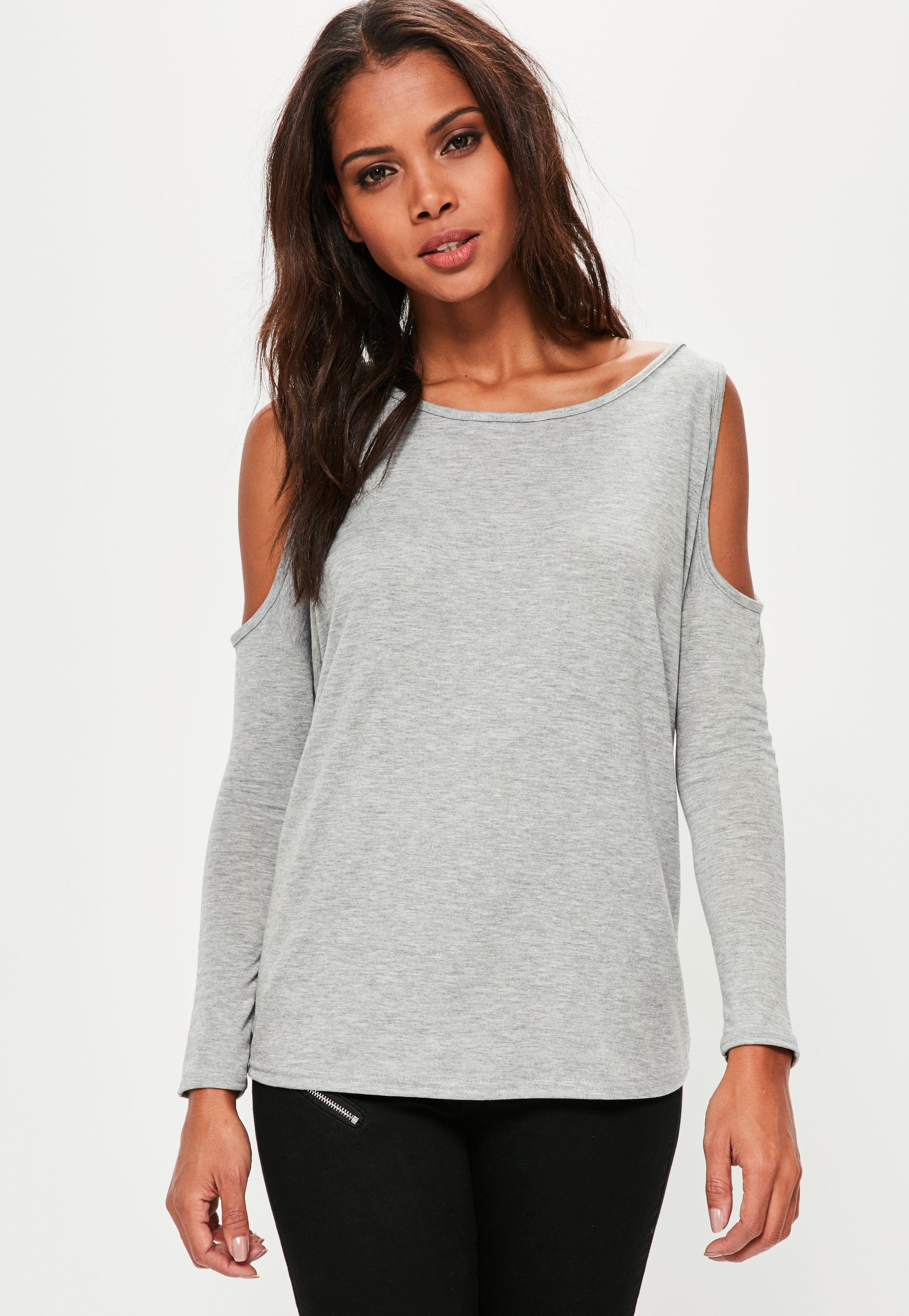 Lyst Missguided Grey Cold Shoulder Tunic Top in Gray