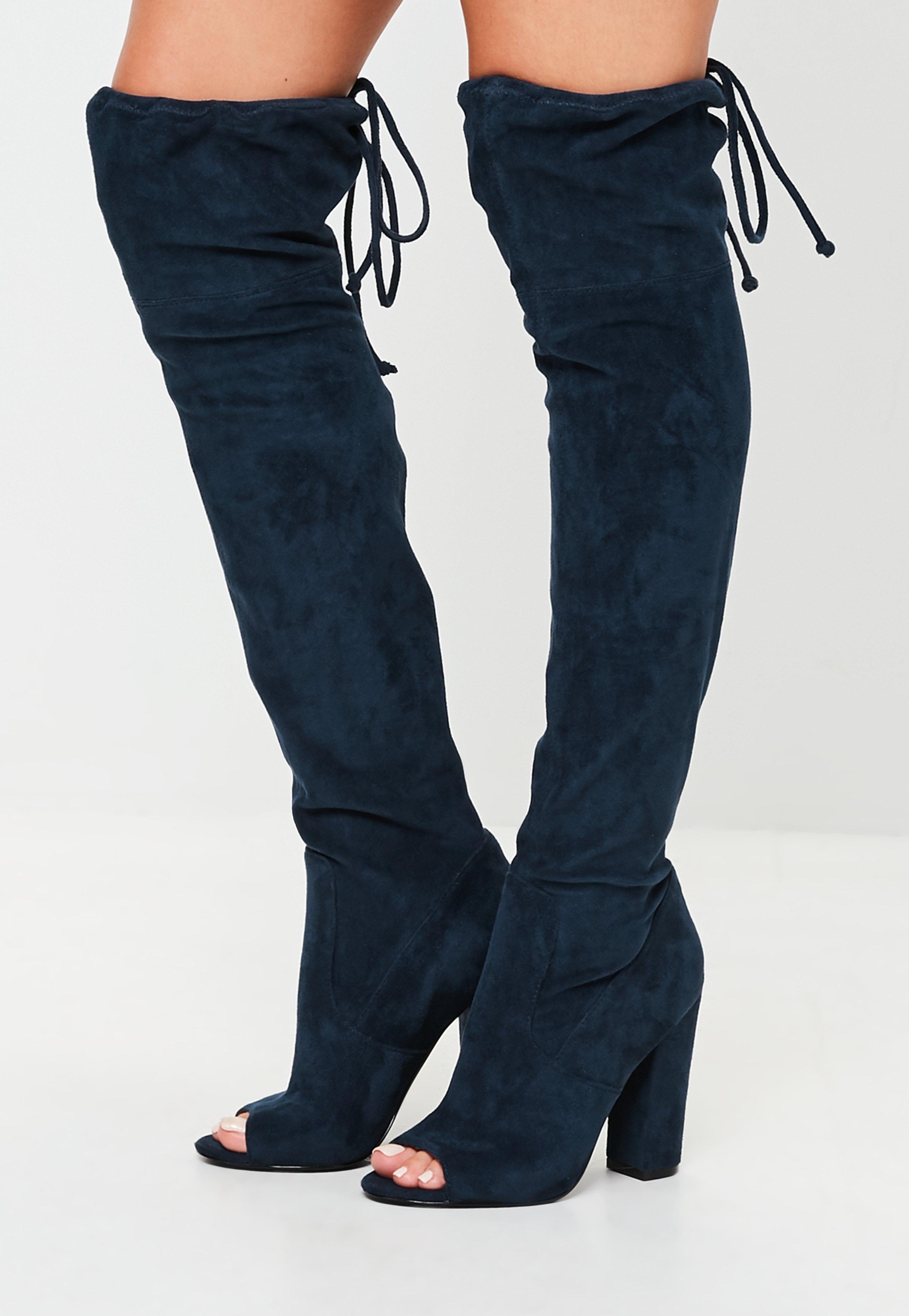 Lyst Missguided Navy Faux Suede Over The Knee Boots In Blue