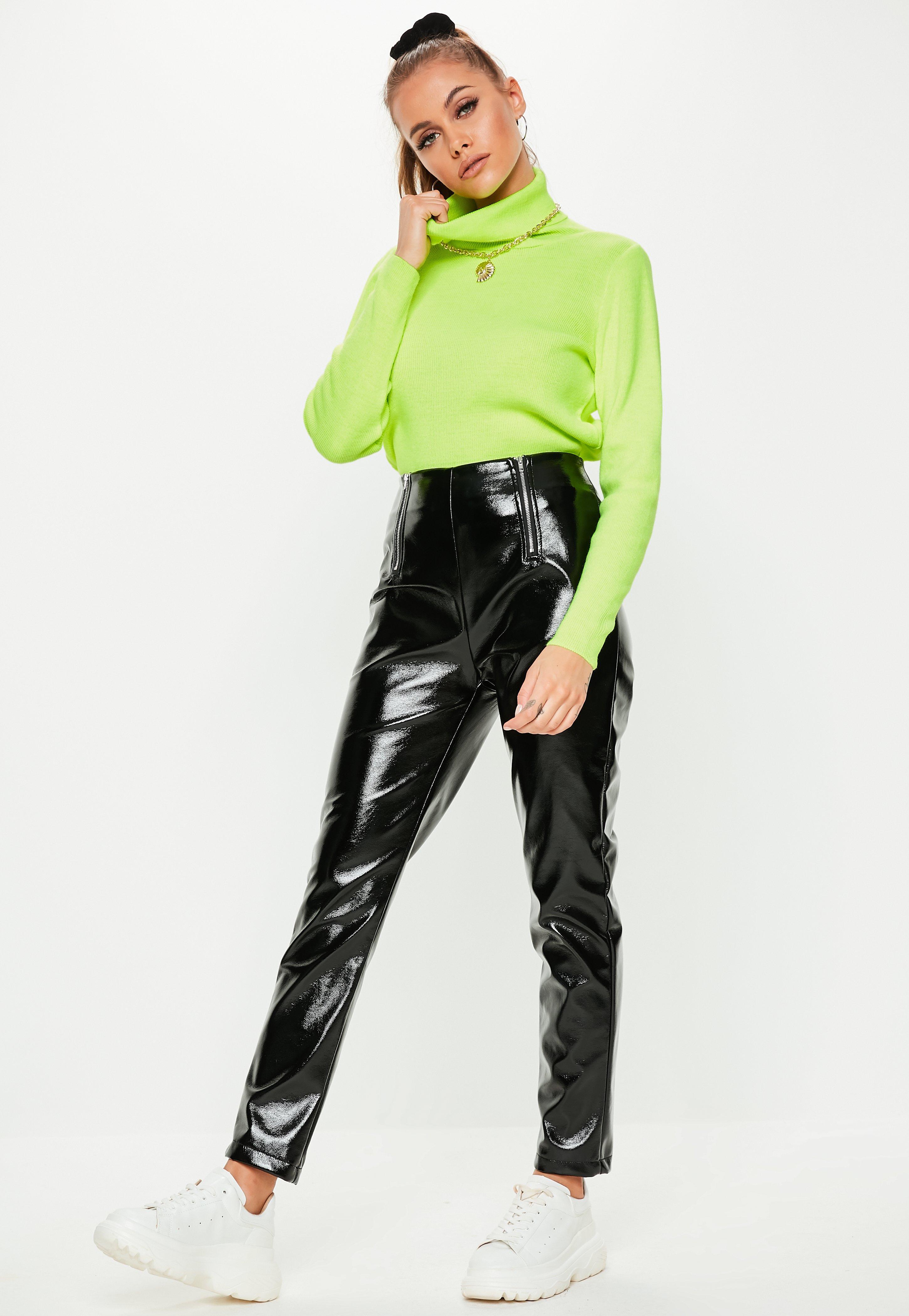 Lyst - Missguided Black Faux Leather High Shine Zip Pants in Black