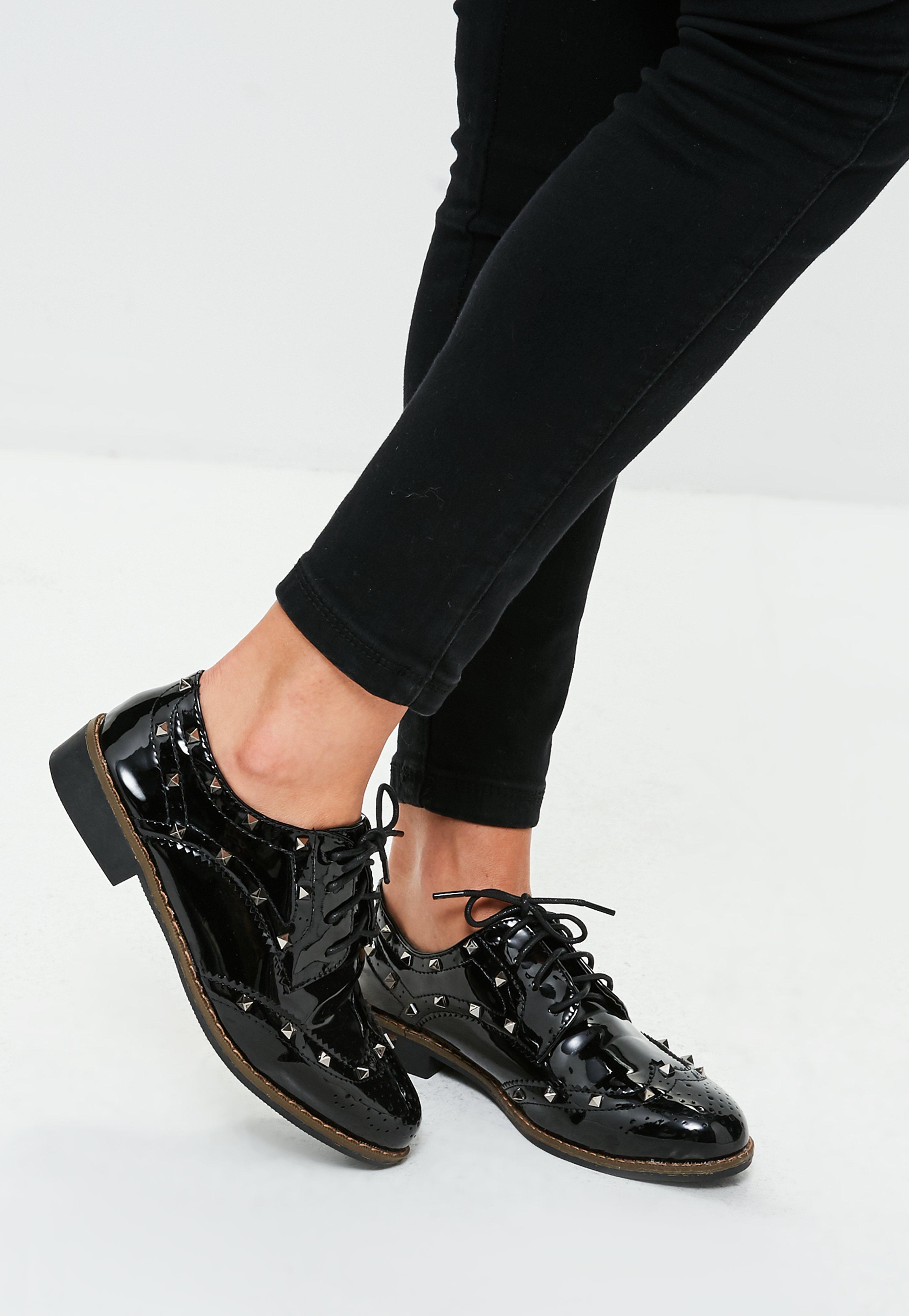 Lyst Missguided Black Studded Patent Brogues In Black