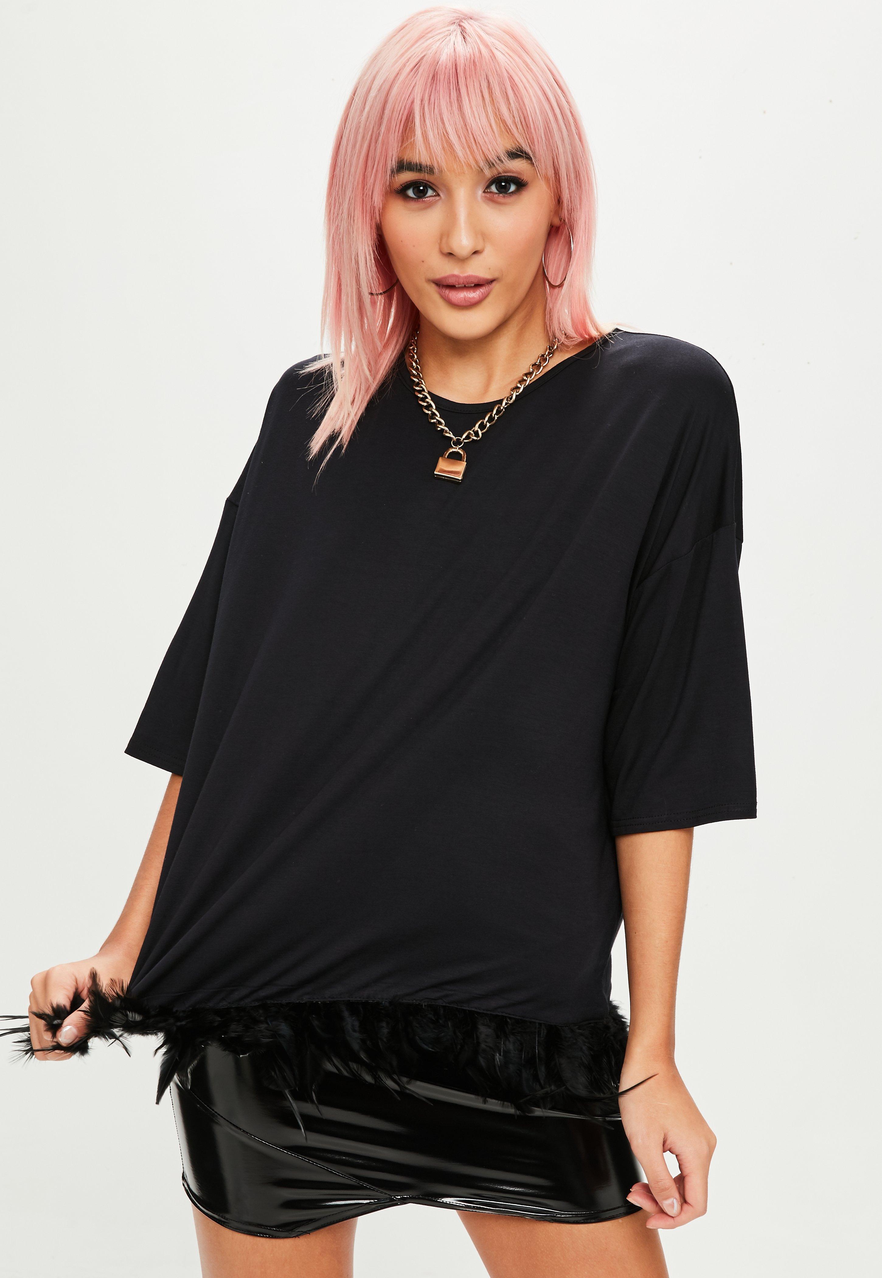 Lyst Missguided Black Feather Hem Tshirt in Black