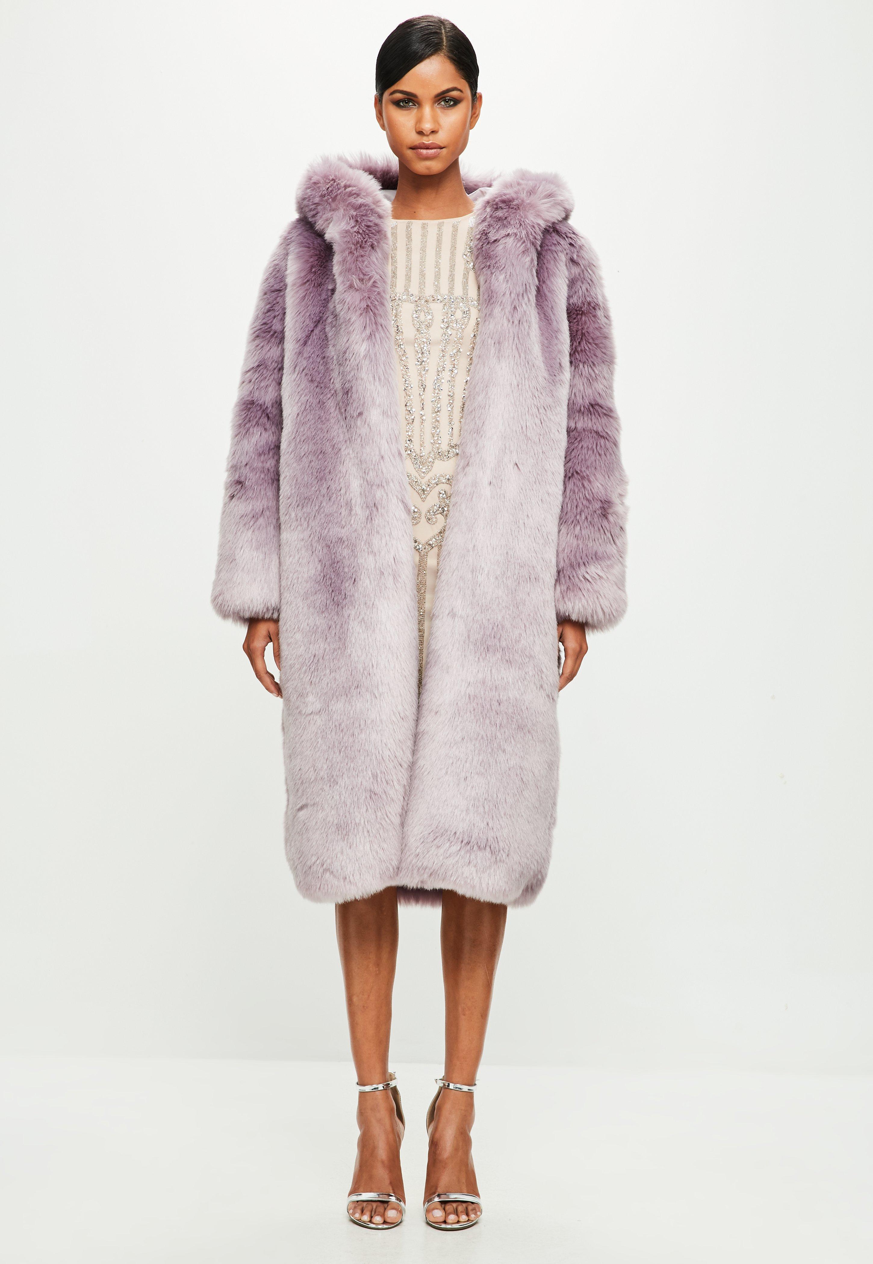 Lyst Missguided Peace Love Purple Hooded Faux Fur Long Sleeve Maxi
