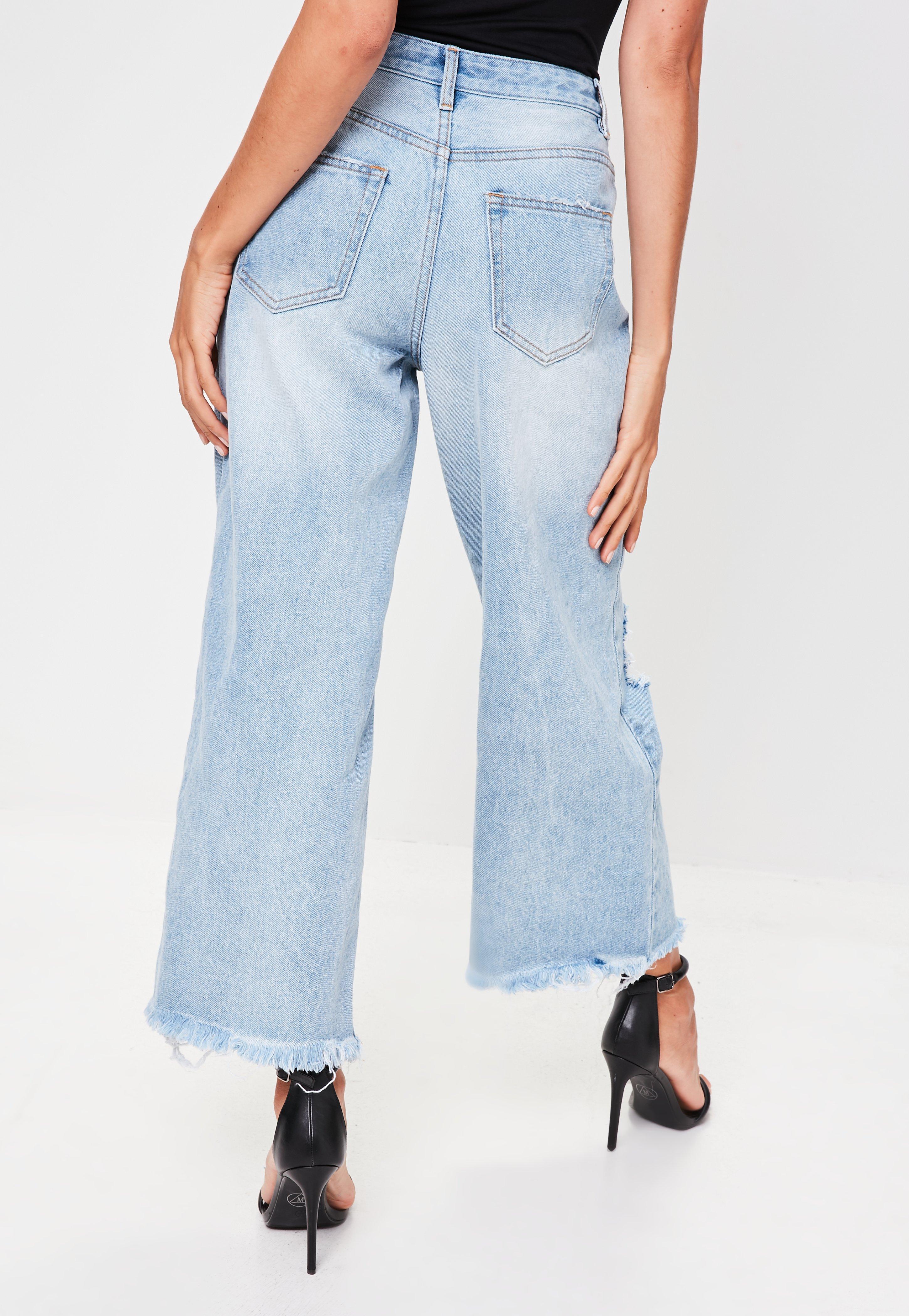Lyst - Missguided Blue High Rise Ripped Wide Leg Jeans in Blue
