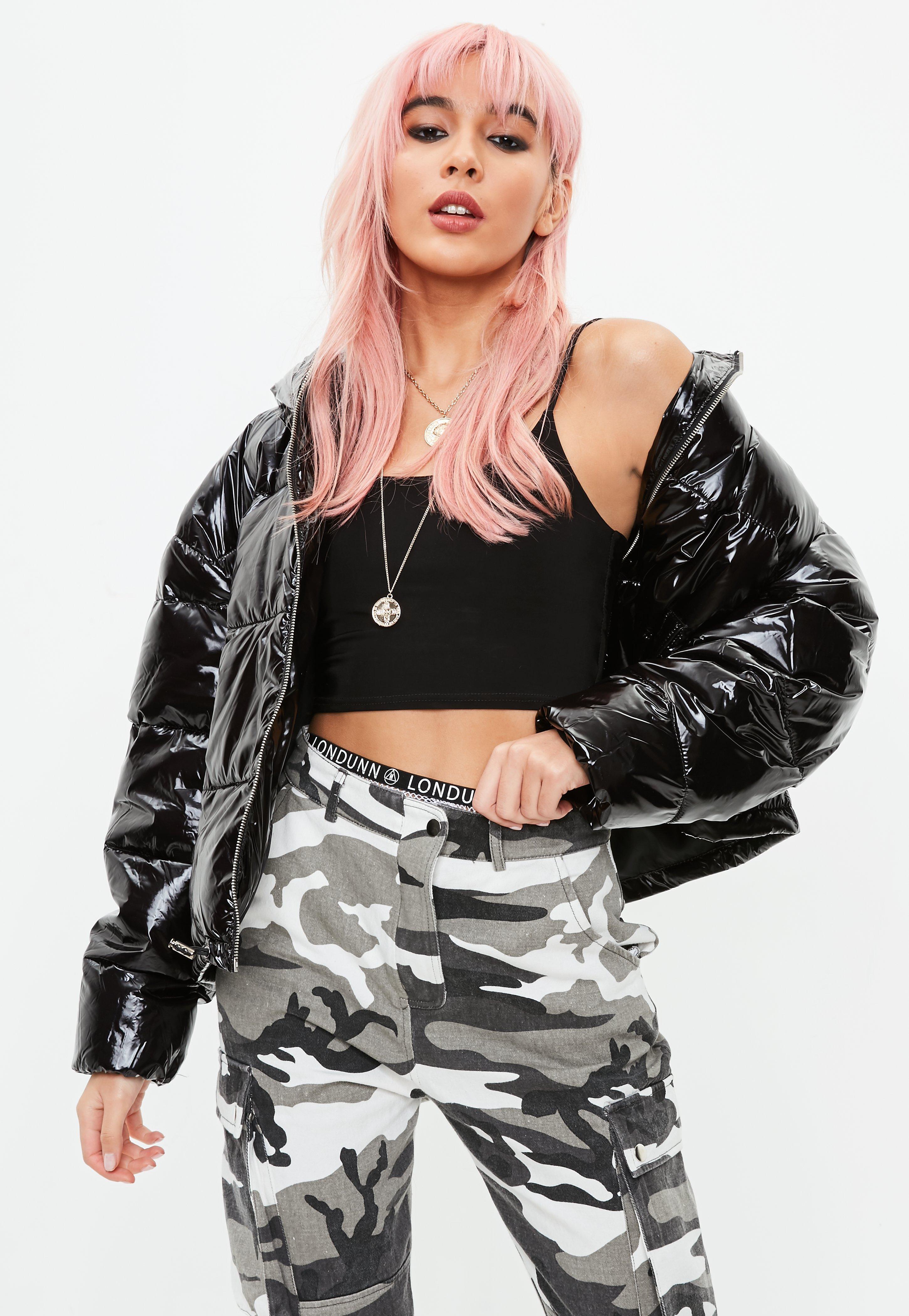 Lyst - Missguided Black Vinyl Padded Coat in Black