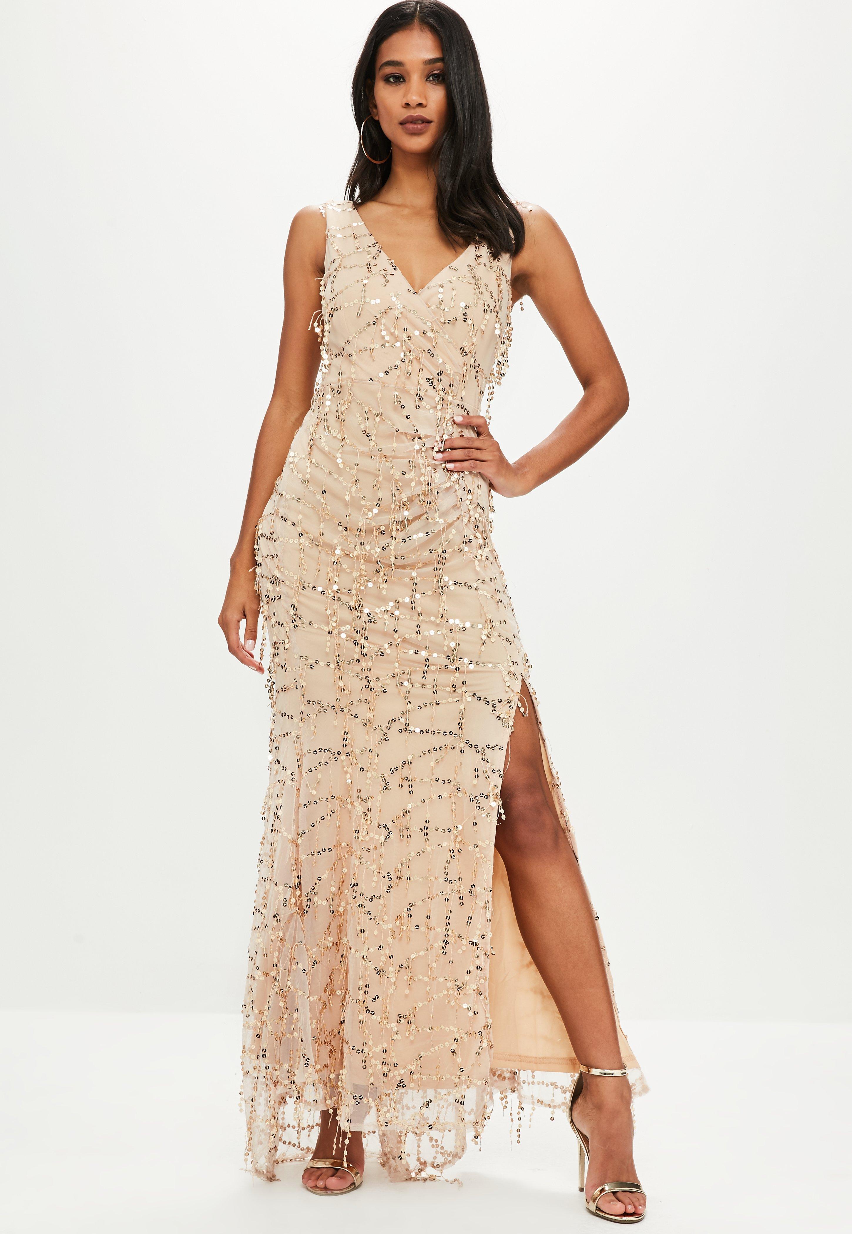 Lyst Missguided Cream Sequin Maxi Dress In Natural 4195