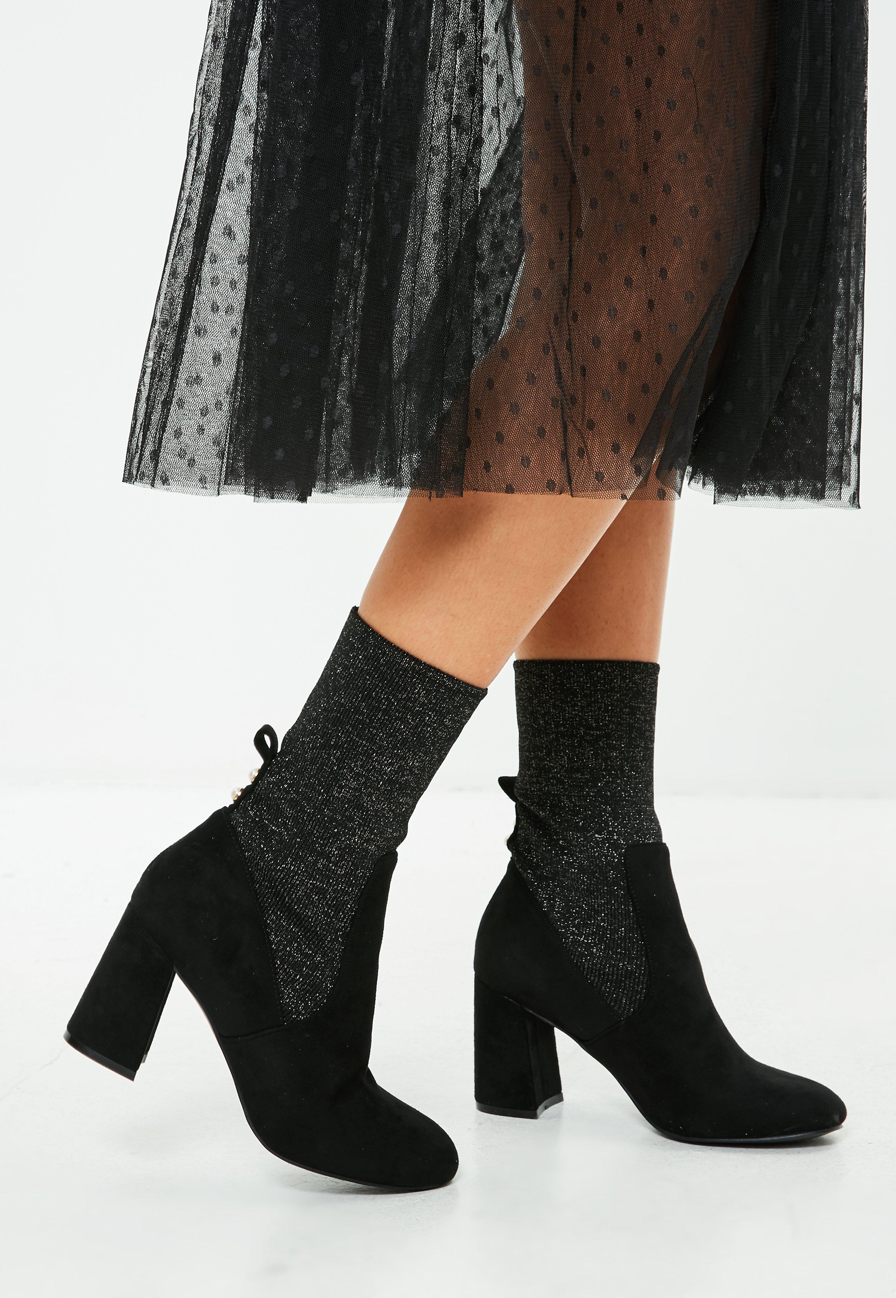 Lyst Missguided Black Lurex Sock Ankle Boot In Black