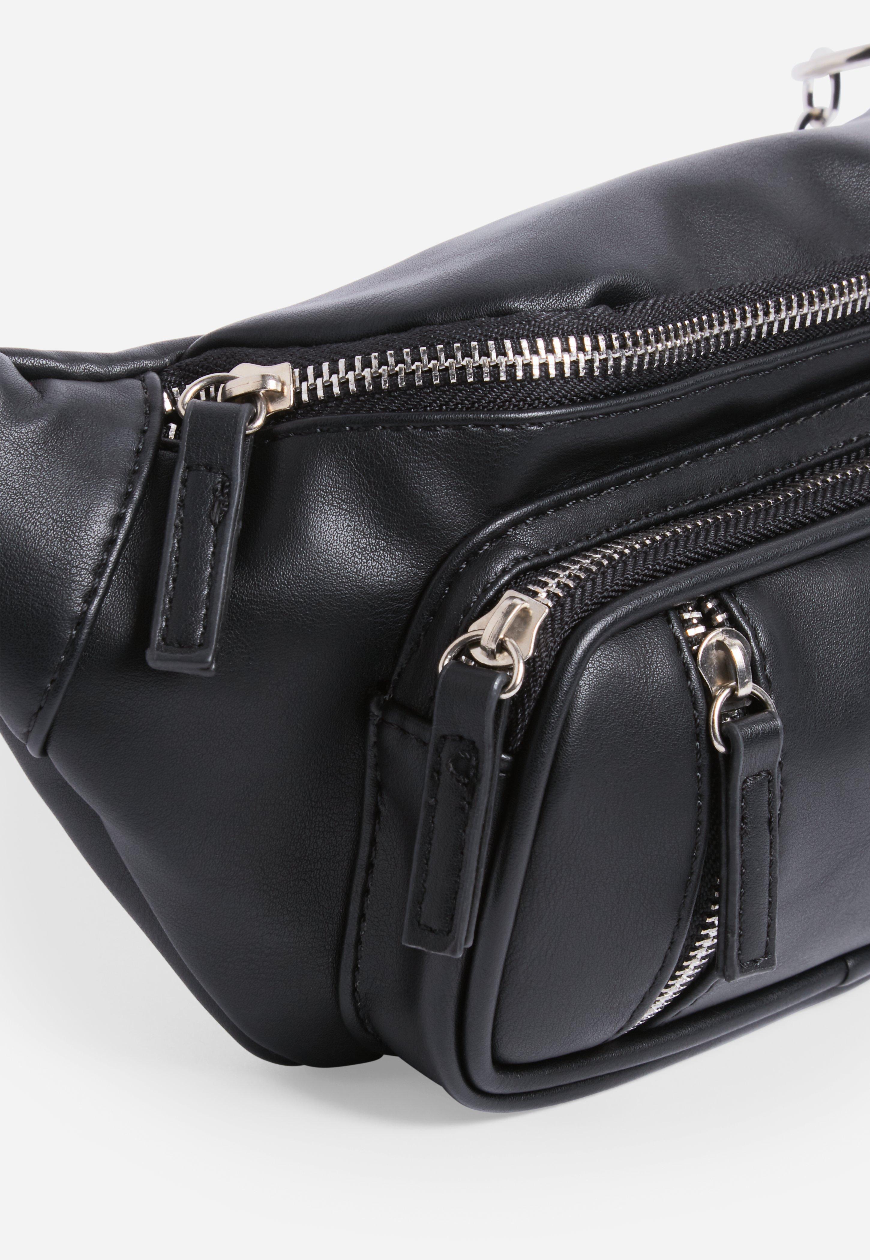 black leather bum bag womens