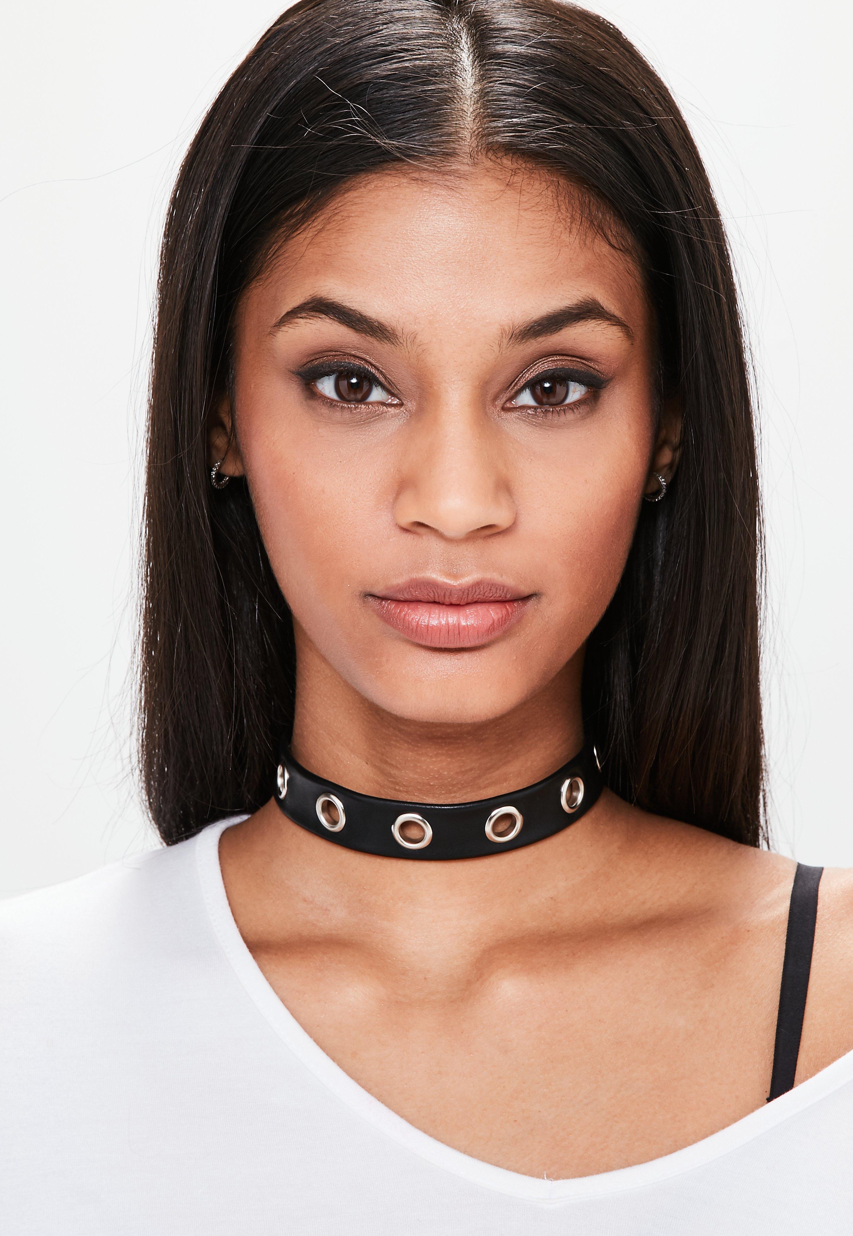 Lyst - Missguided Black Eyelet Trim Choker Necklace in Black