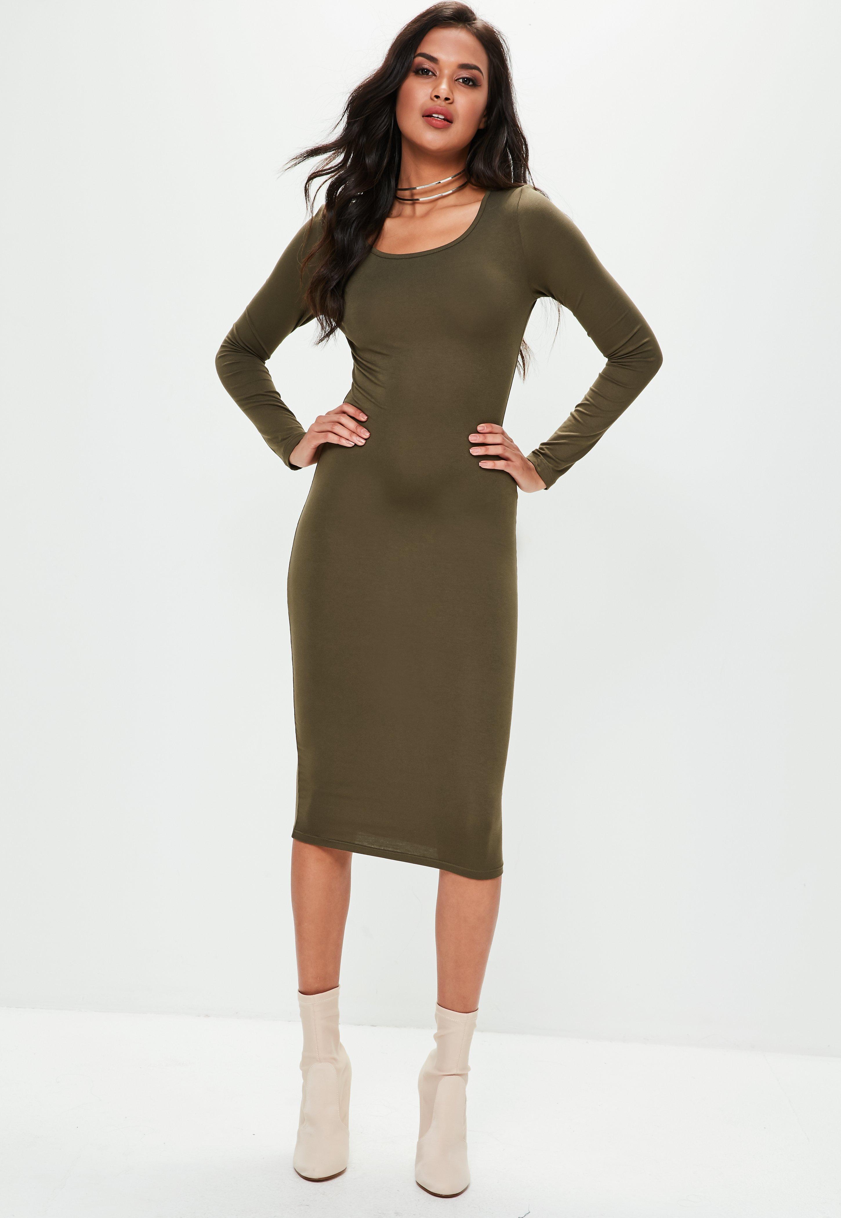 Size khaki bodycon dress long sleeve ebay papaya