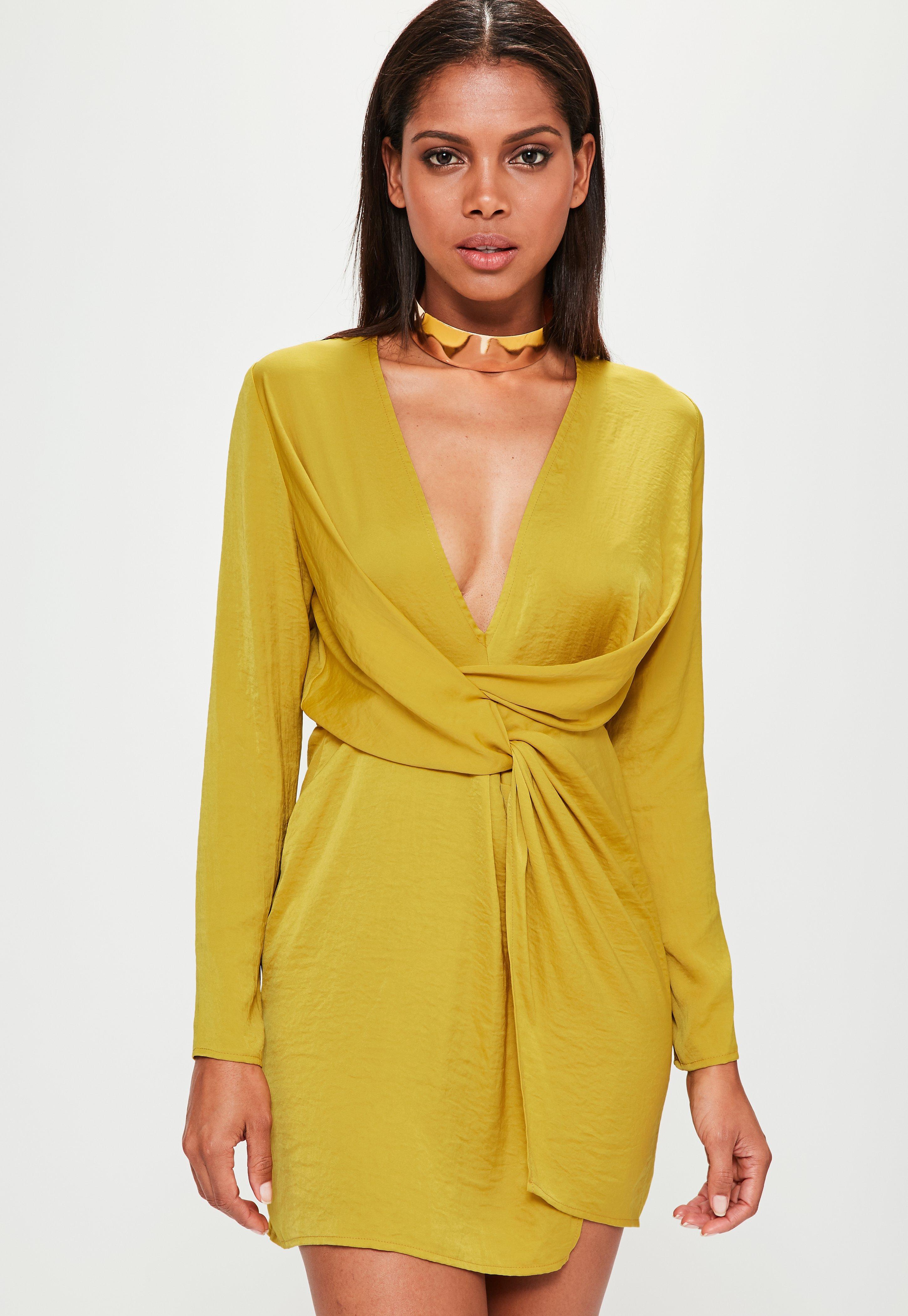 missguided yellow satin dress