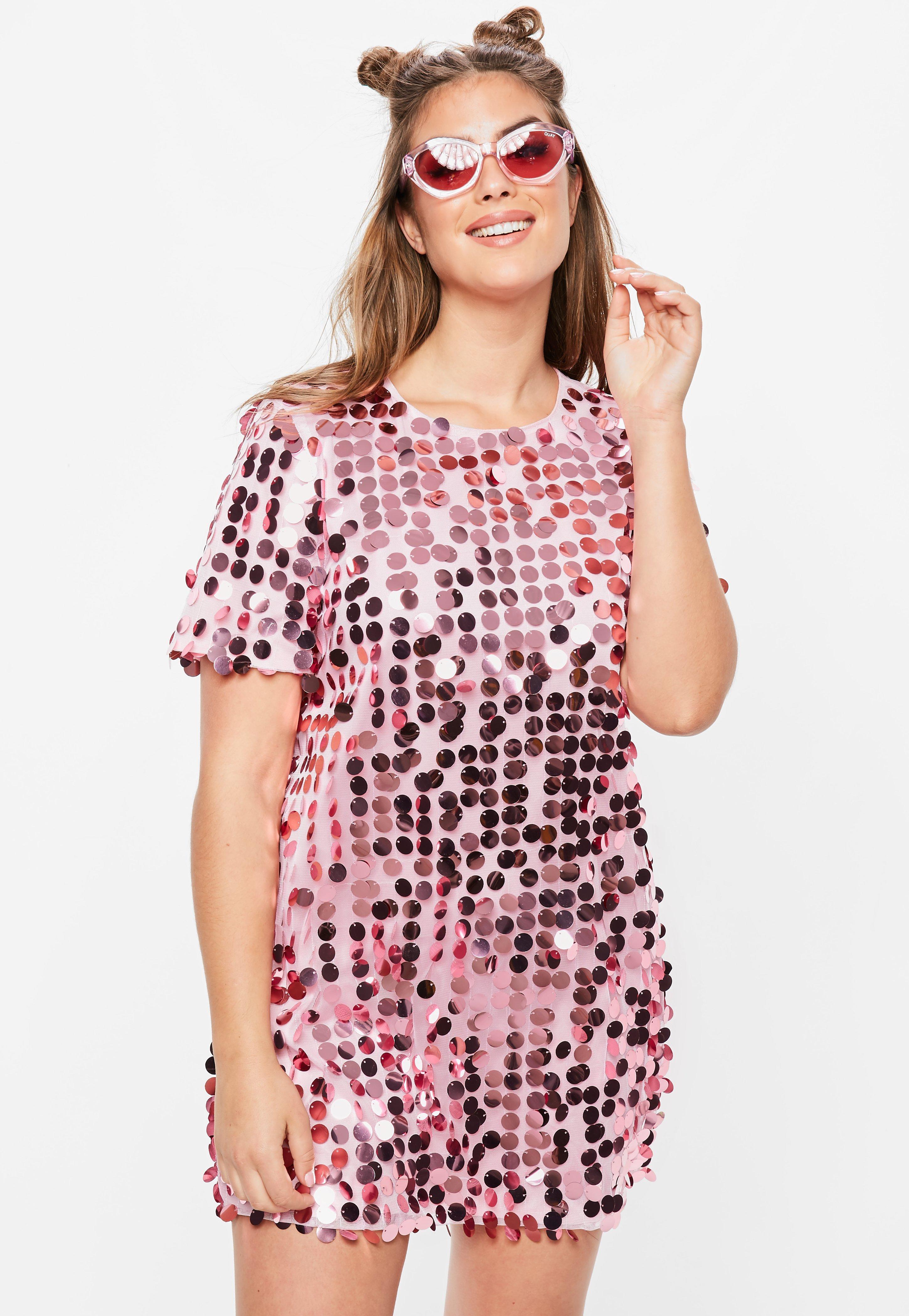 Lyst Missguided Plus Size Pink Sequin Tshirt Dress in Pink