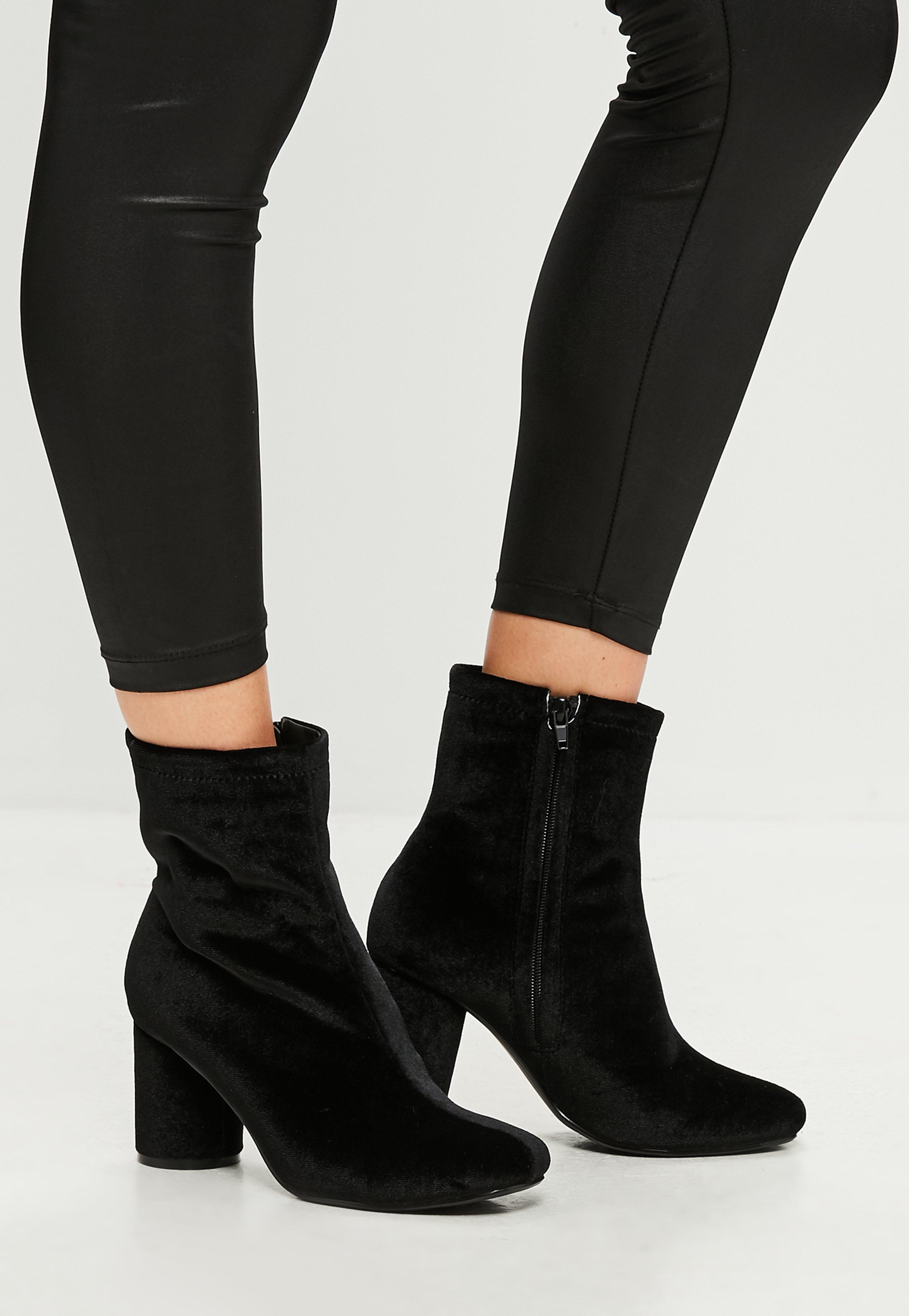 Lyst Missguided Black Velvet Heeled Ankle Boots in Black