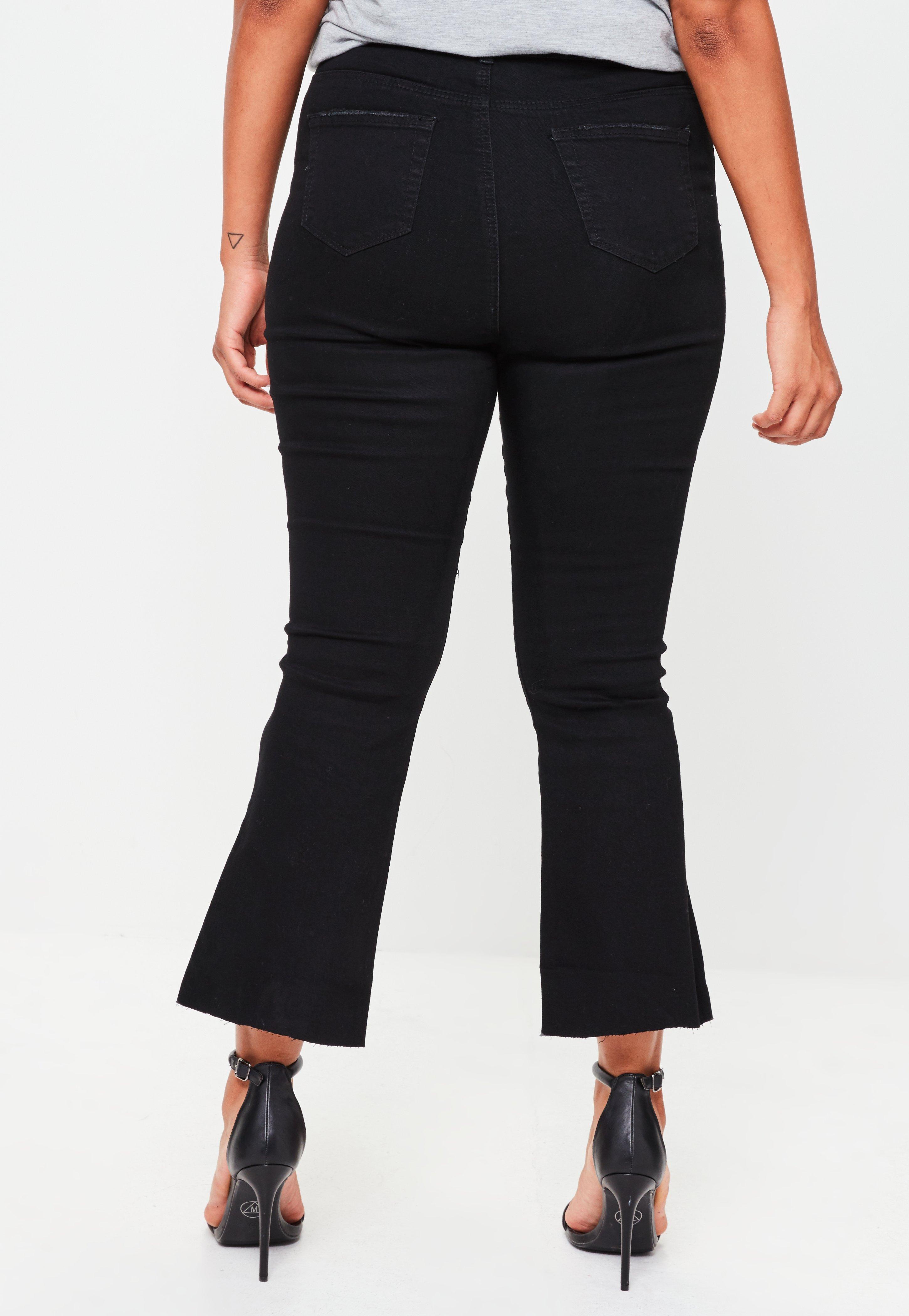 Lyst Missguided Plus Size Black Cropped Kick Flare Jeans in Black