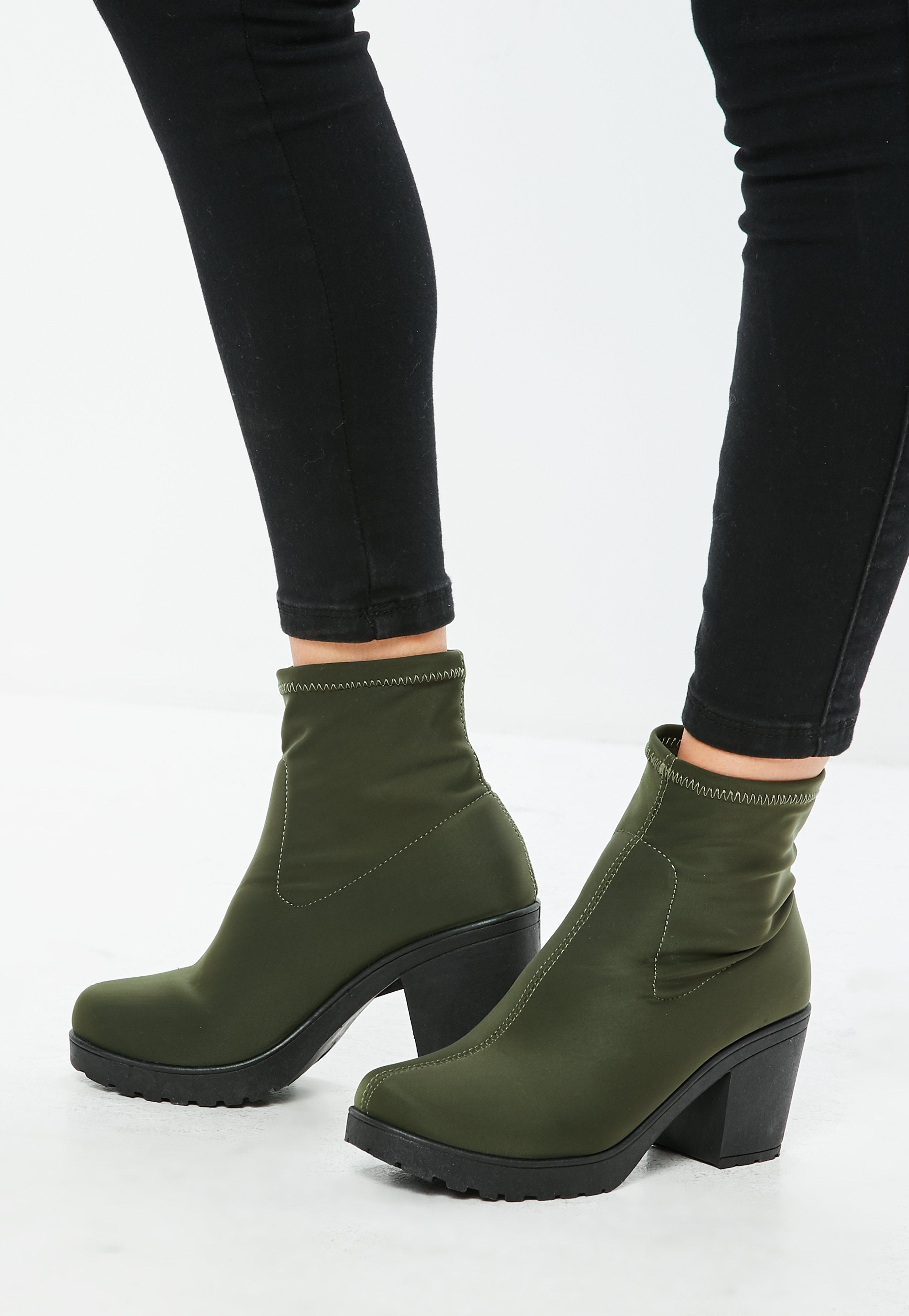 missguided chunky ankle boot with zip up detail in sand