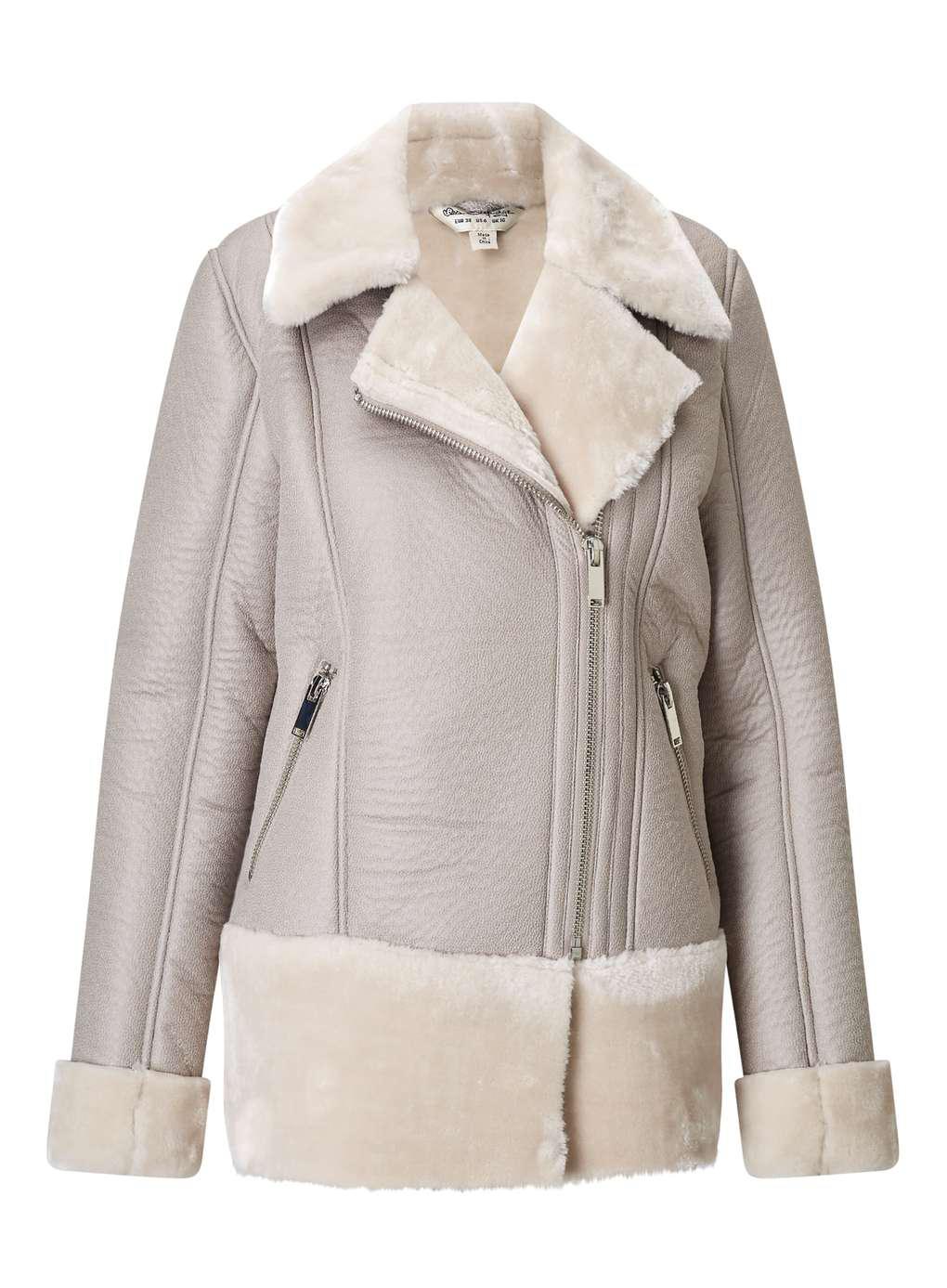 Lyst Miss Selfridge Grey Faux Fur Shearling Biker Jacket In White