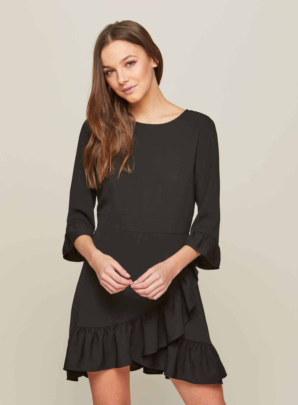 Lyst - Miss Selfridge Petite Black Frill Dress in Black