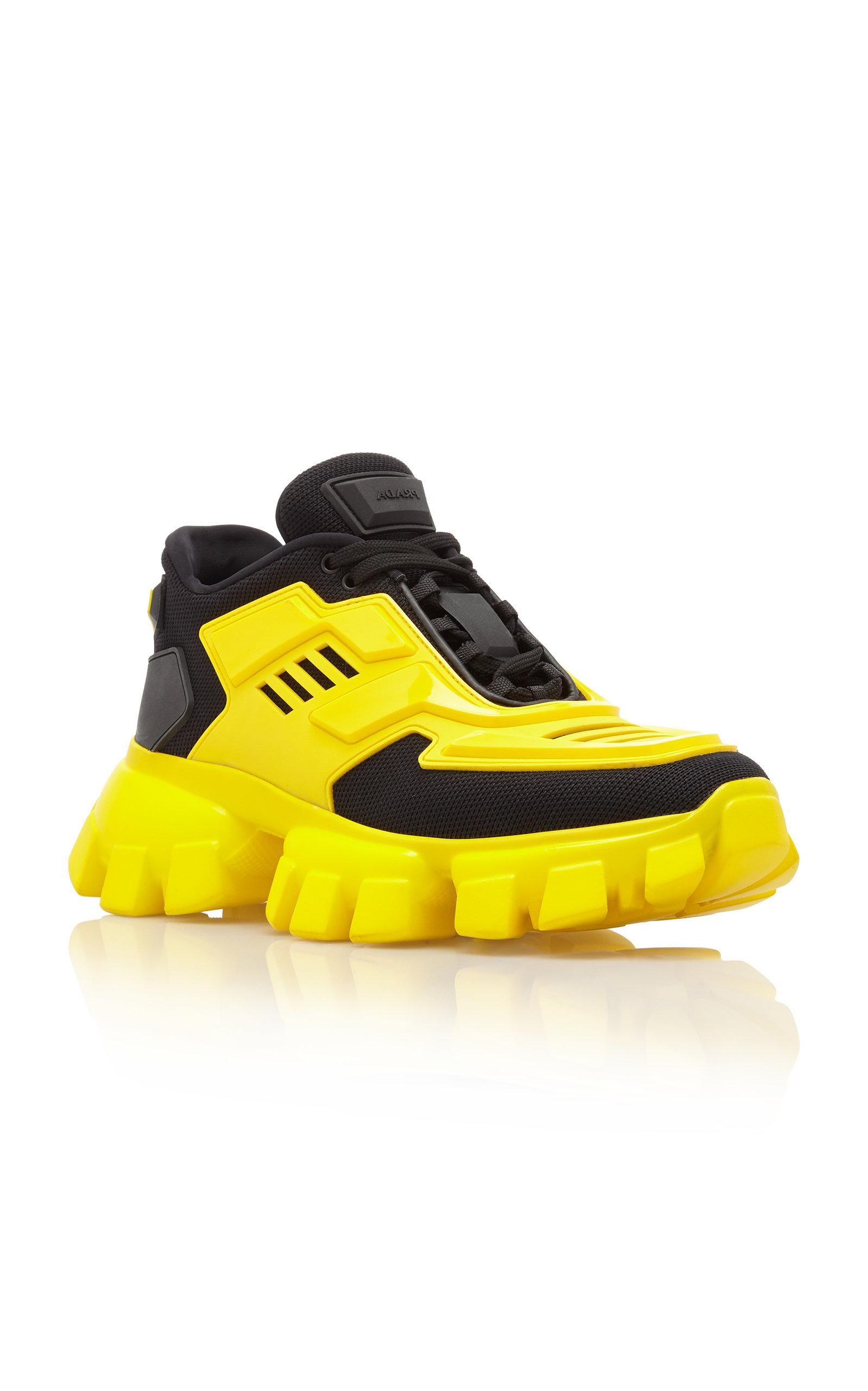 Lyst - Prada Combat Leather-trimmed Mesh And Rubber Sneakers in Yellow ...