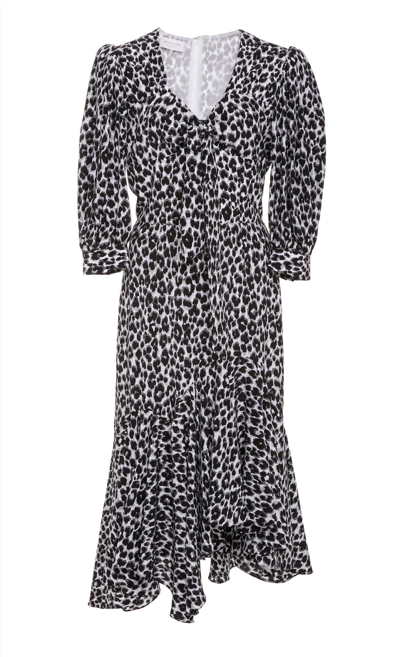 Michael Kors Leopard-print Asymmetric Silk Dress in Black - Lyst