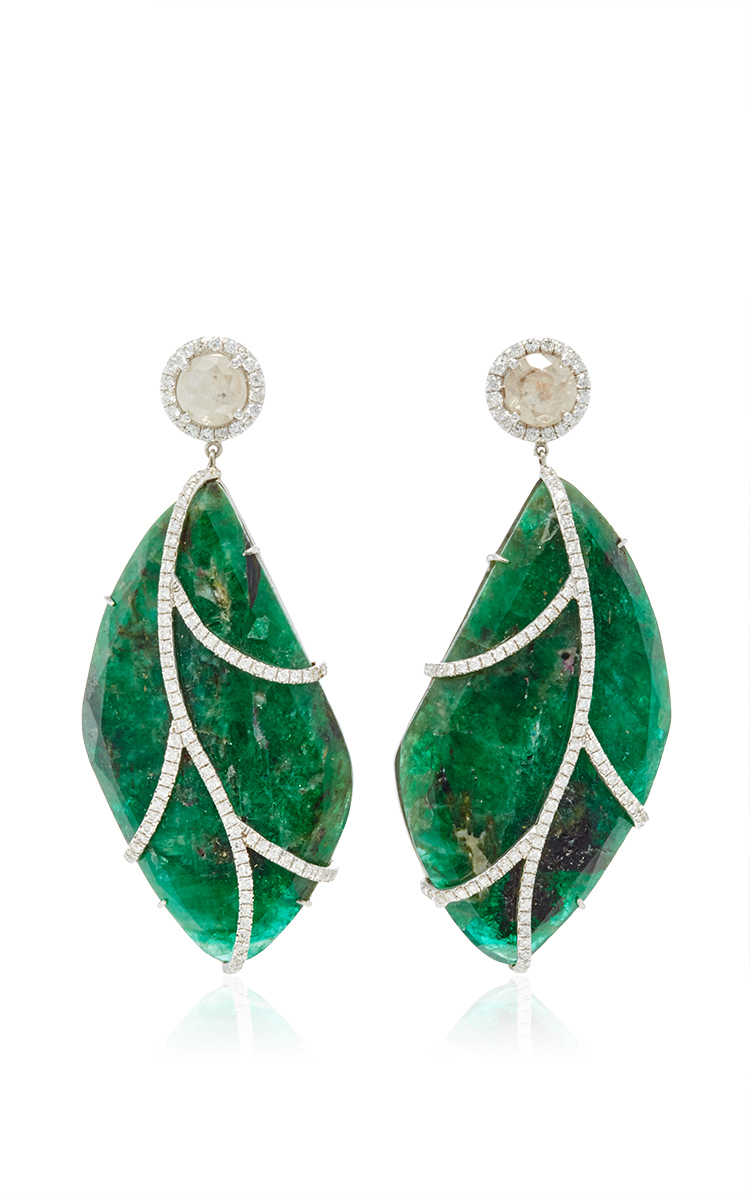 Lyst - Nina runsdorf 18karat White Gold Emerald and Diamond Earrings in ...