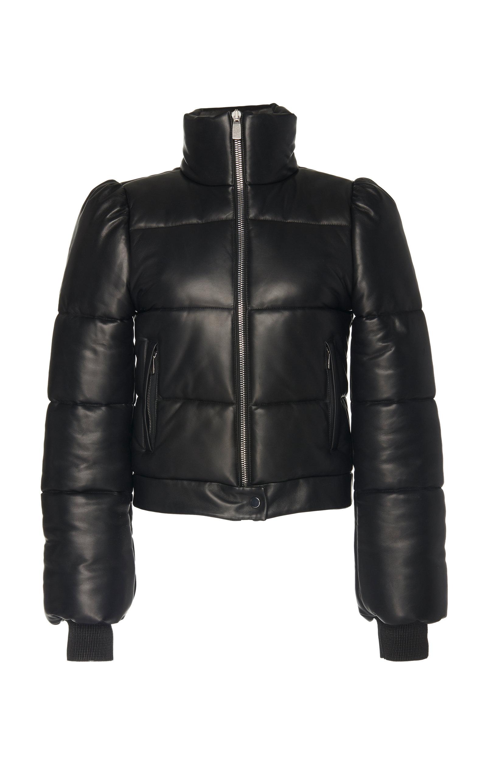 Michael Kors Collared Leather Puffer Jacket in Black - Lyst