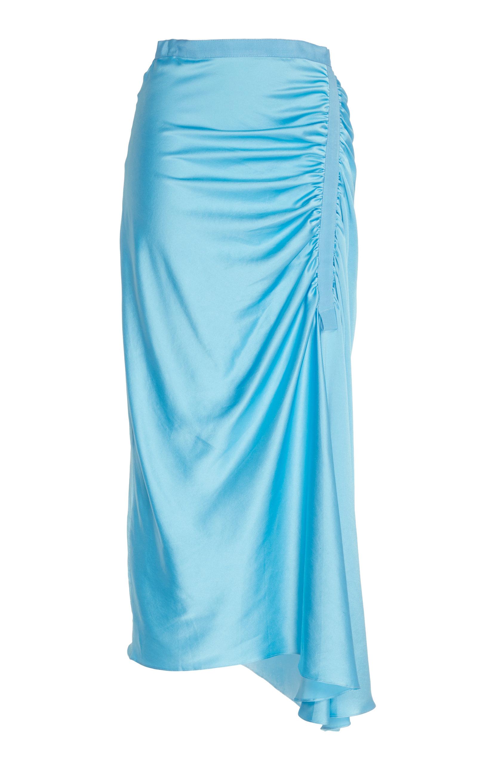 Christopher Esber Asymmetric Ruched Silk Skirt in Blue - Lyst