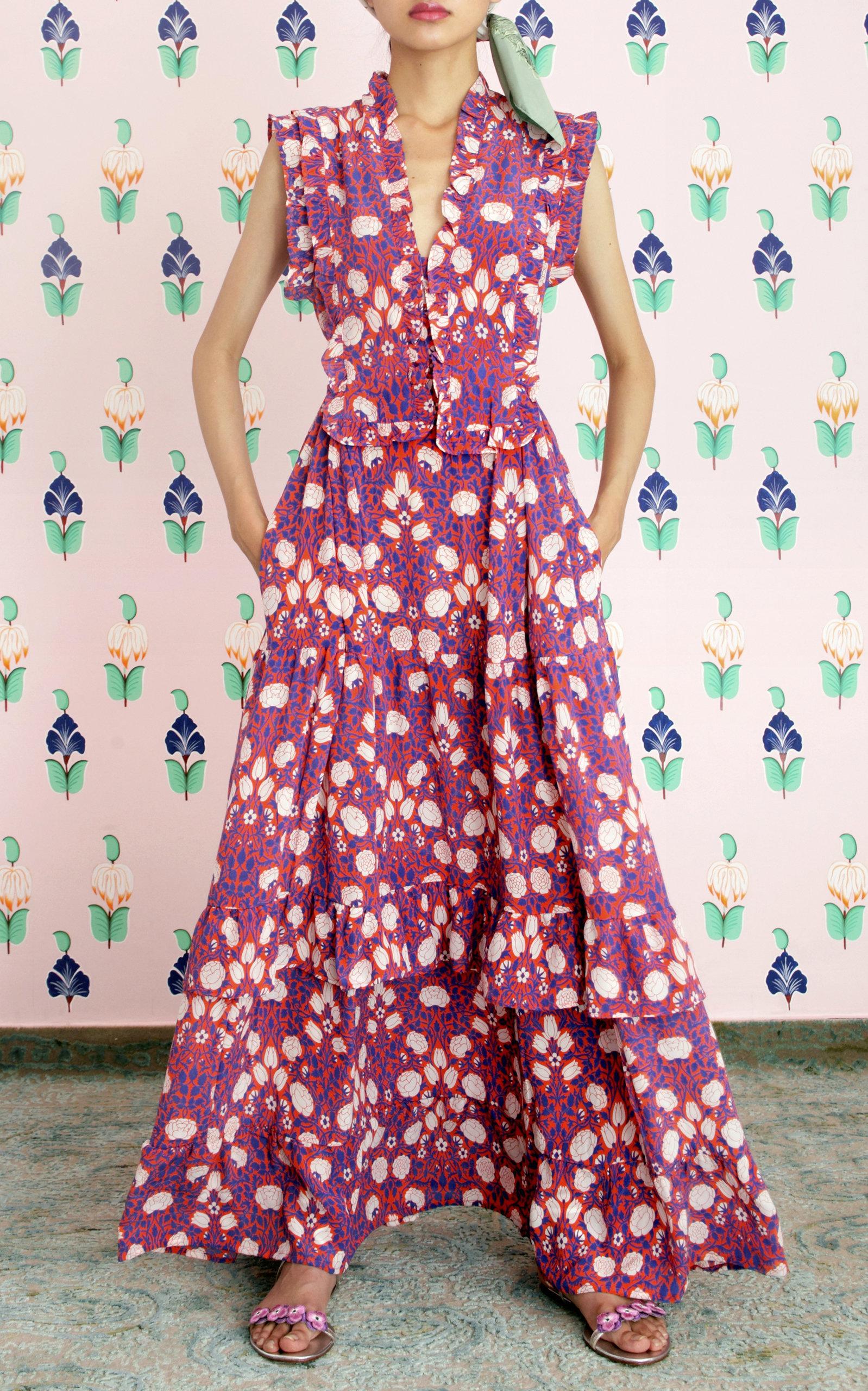 brand: Banjanan Cordelia Ruffled Floral Silk-crepe Maxi Dress - Lyst