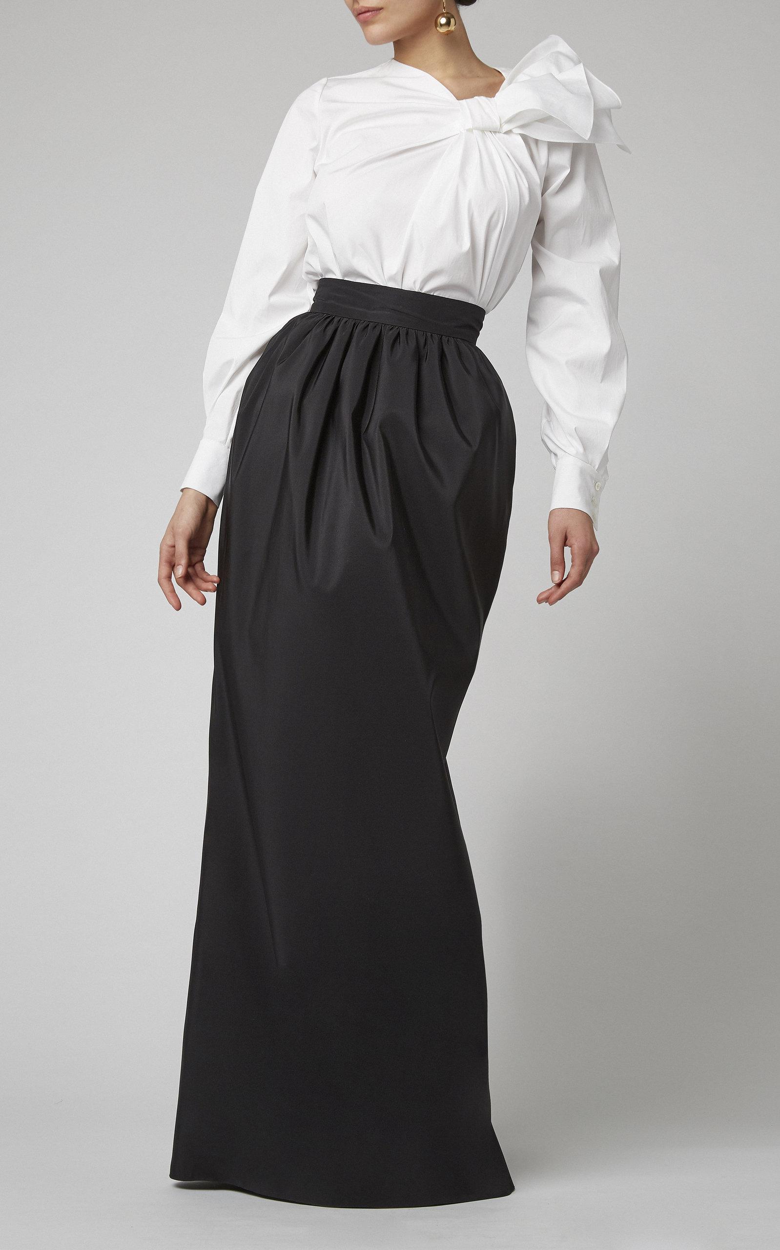 Carolina Herrera Gathered Silk Maxi Skirt in Black - Lyst