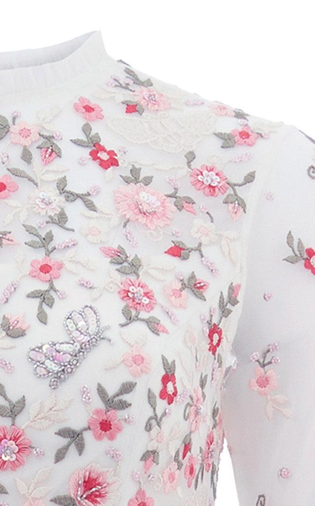 Needle & Thread Butterfly Meadow Embroidered Tulle Gown in White - Lyst