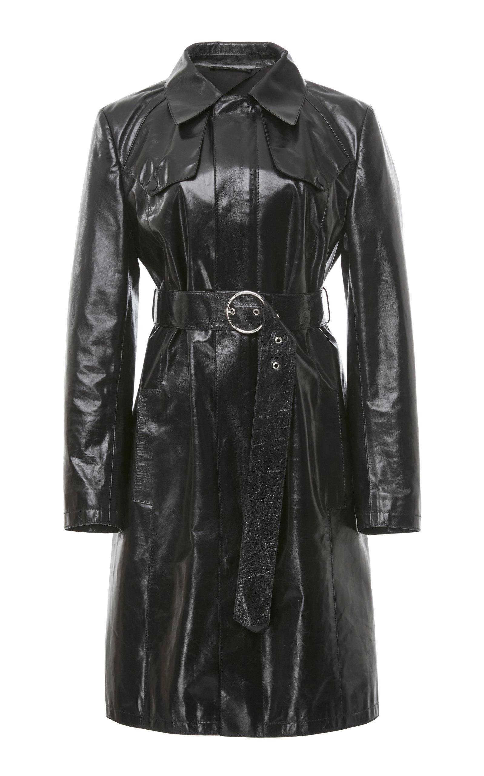 Maison Margiela Belted Leather Trench Coat in Black - Lyst