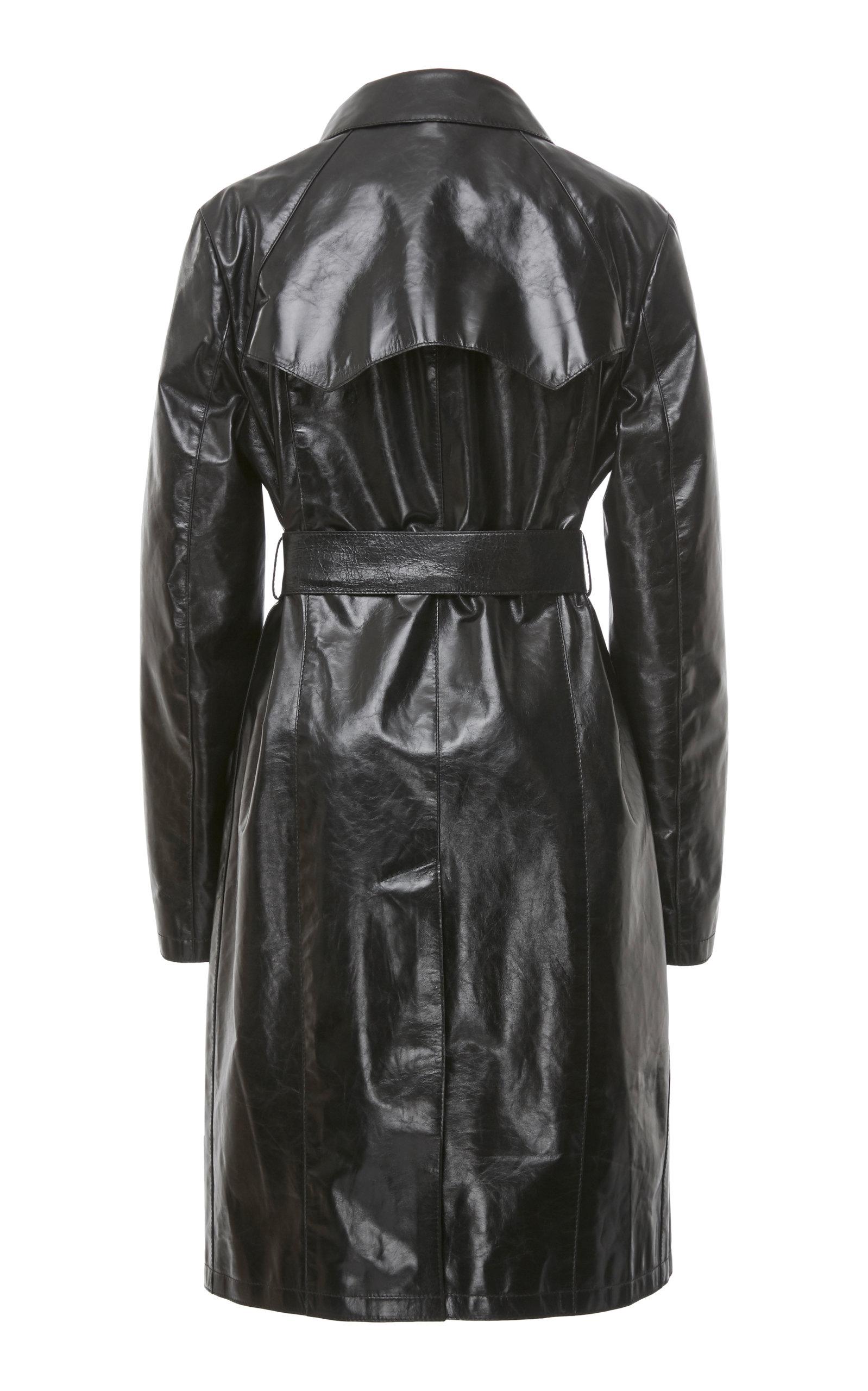 Maison Margiela Belted Leather Trench Coat in Black - Lyst