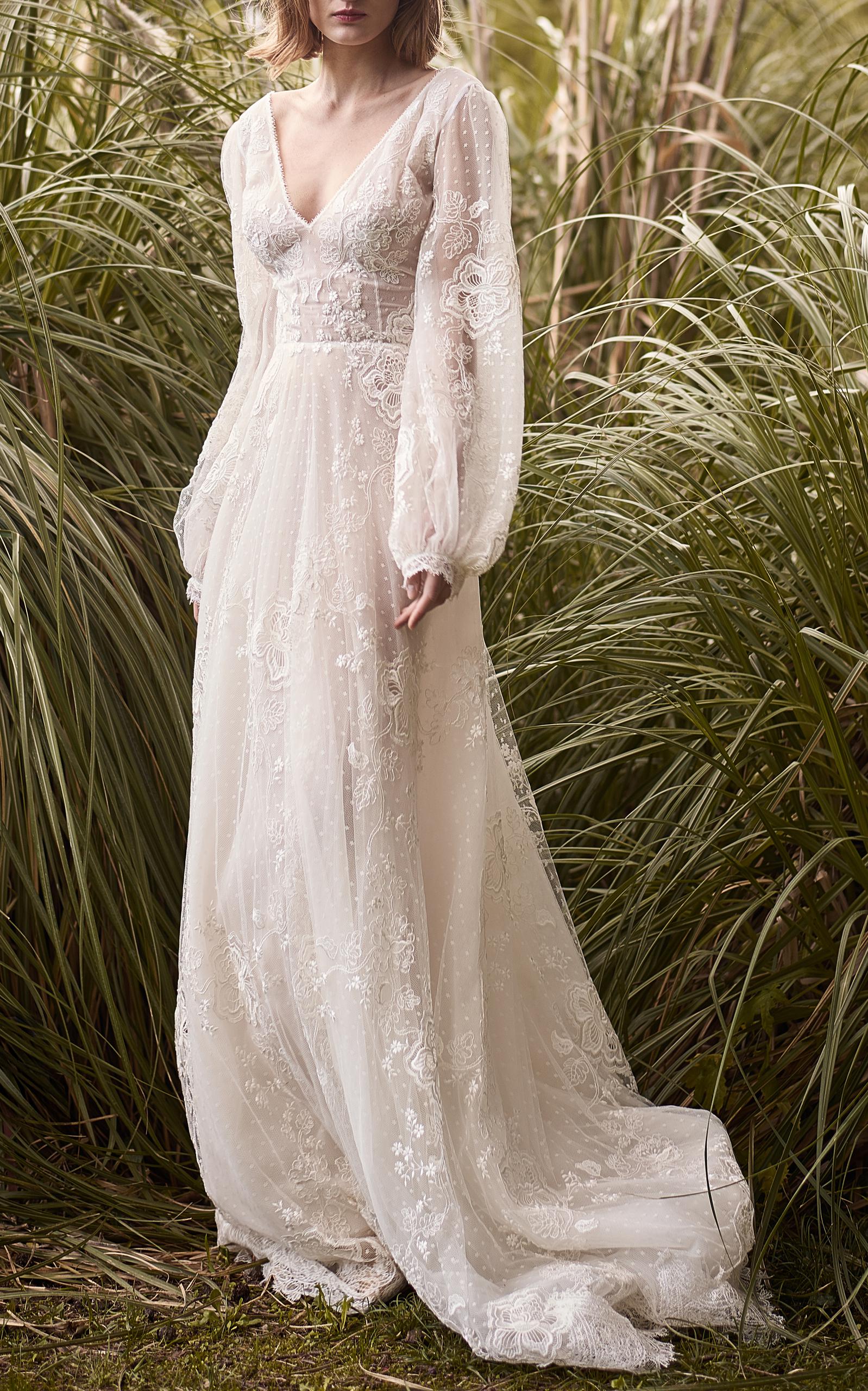 Lyst Costarellos Bridal Embroidered Lace Ethereal Gown In White 9340