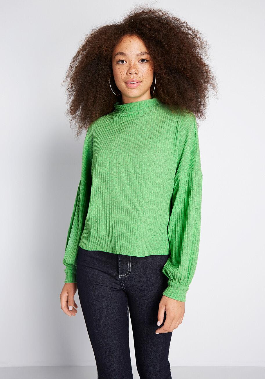 dark green mock neck top