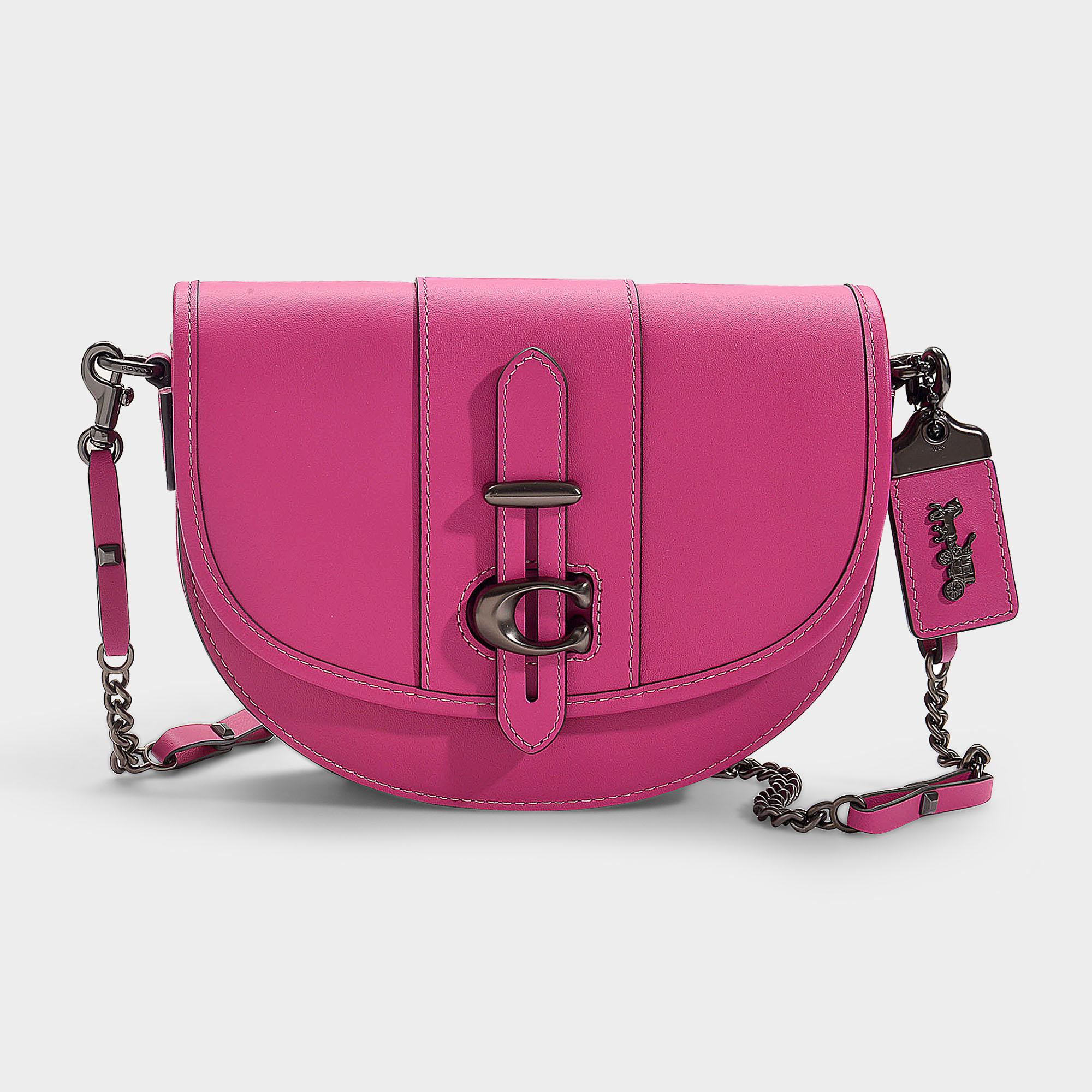 Coach Saddle Bag 20 In Fuchsia Glovetanned Leather Pink