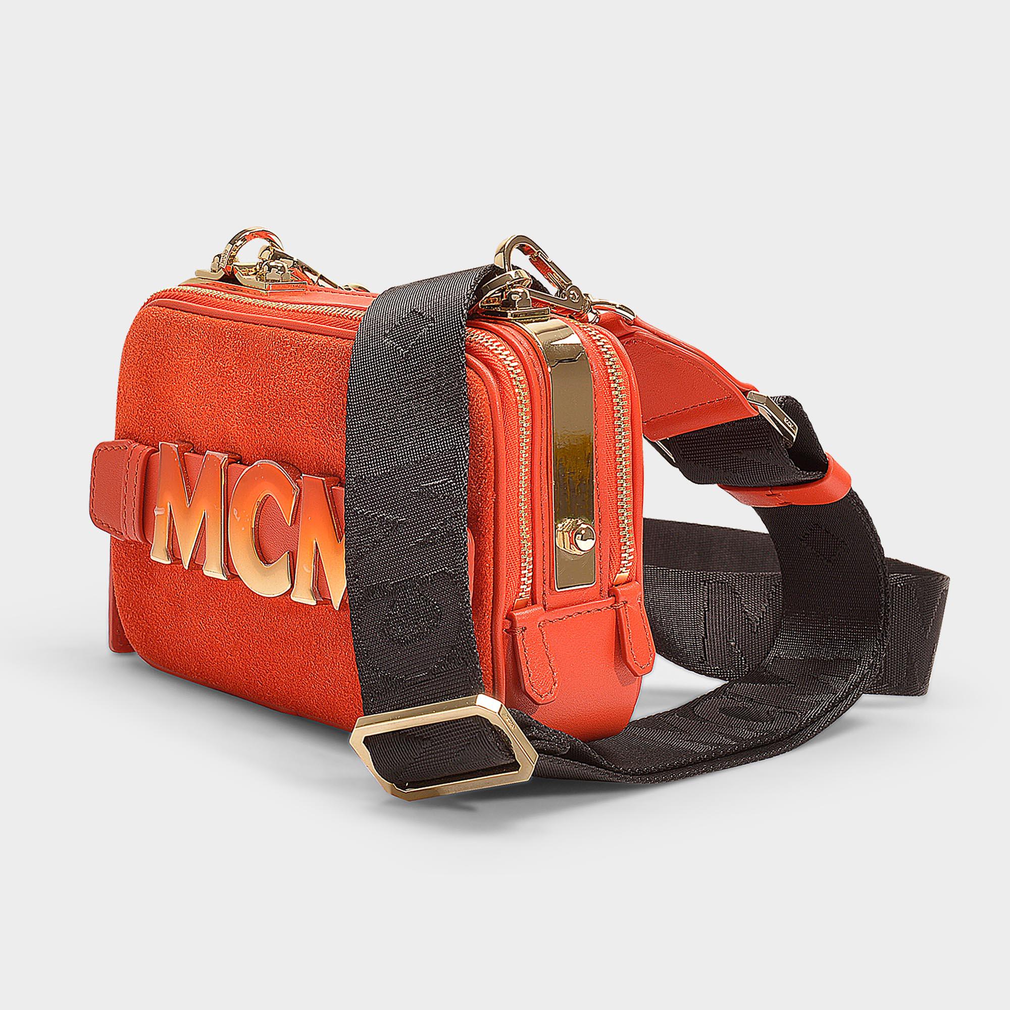 Lyst - MCM Cubism Suede Leather Mini Crossbody Bag In Orange And Beige Calfskin in Orange