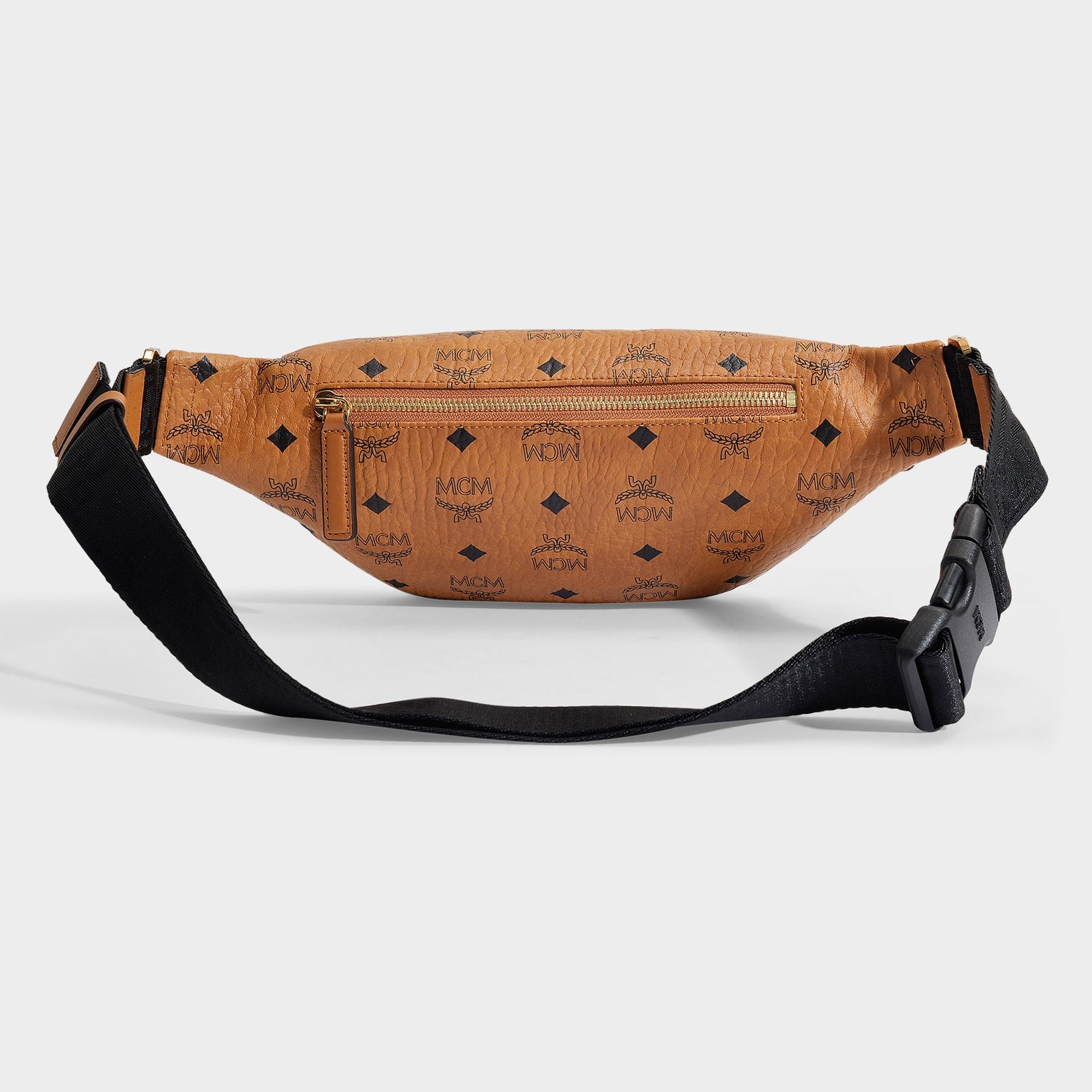 MCM Fursten Visetos Small Belt Bag In Cognac Coated Canvas in Brown Lyst