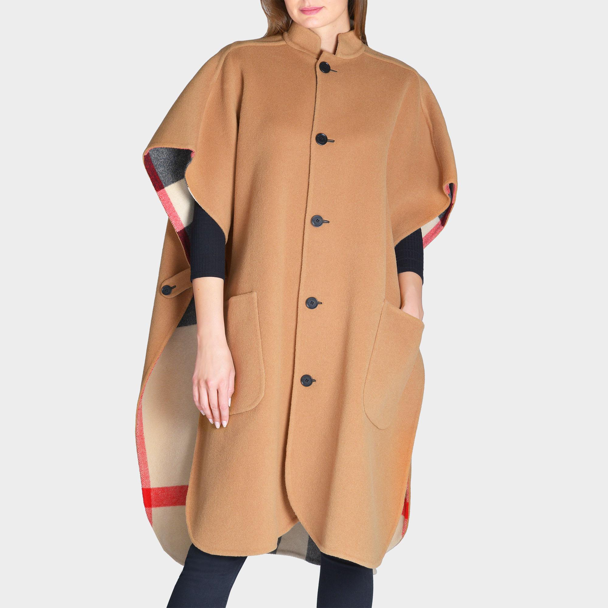 Lyst - Burberry Solid To Check Reversible Cape In Camel ...