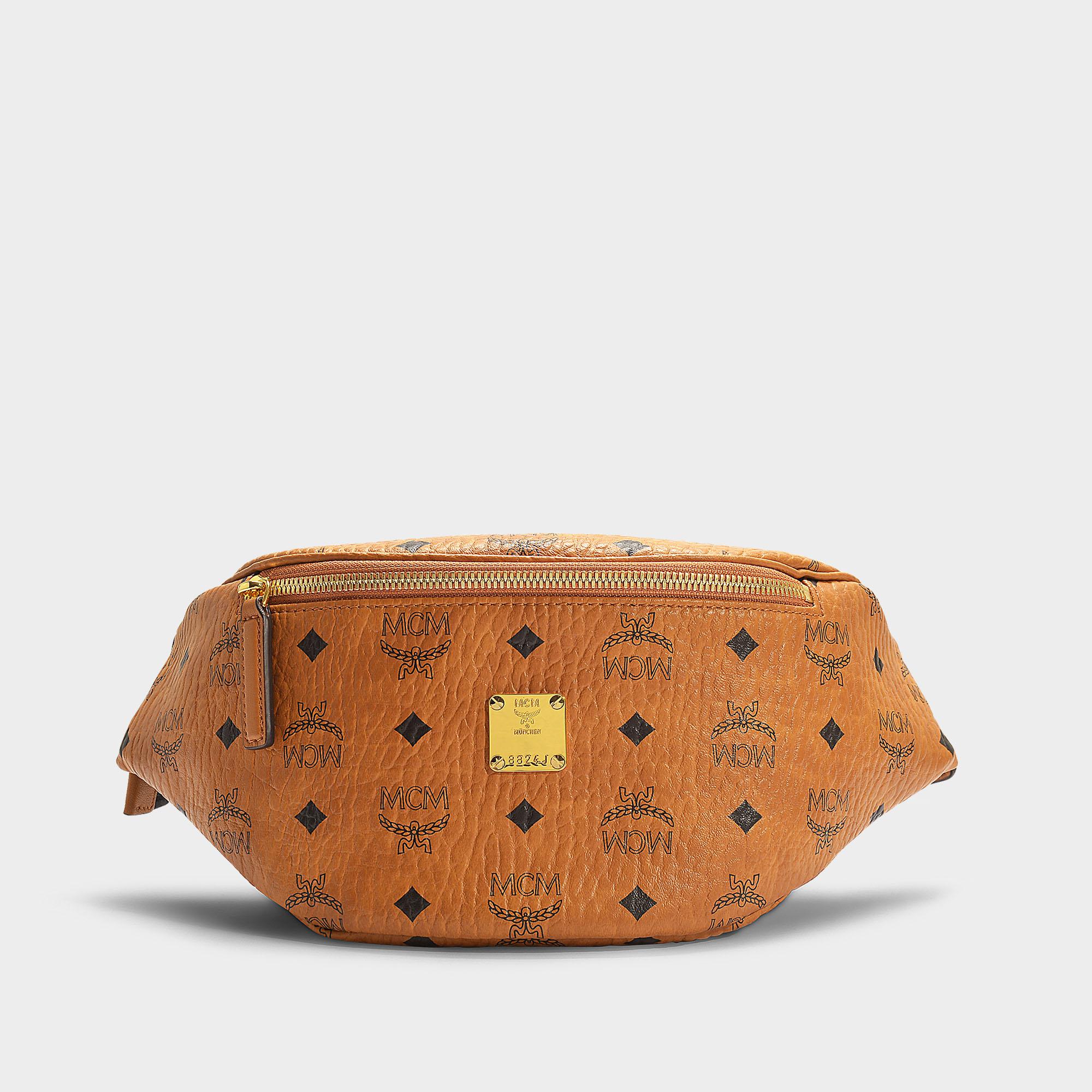 MCM Canvas Fursten Visetos Small Belt Bag Cognac in Brown Lyst