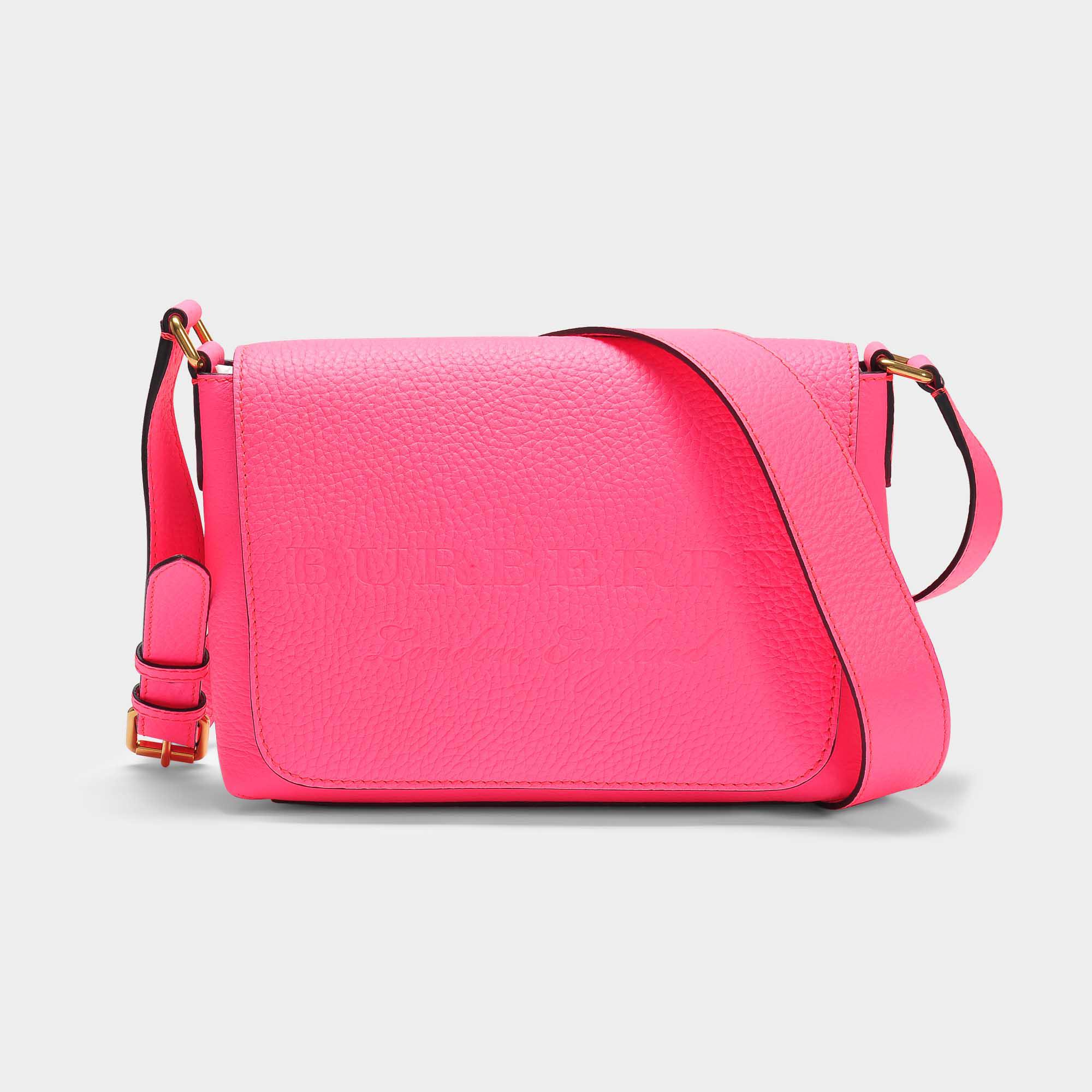 Burberry Leather Small Burleigh Crossbody Bag In Neon Pink Grained Calfskin - Lyst