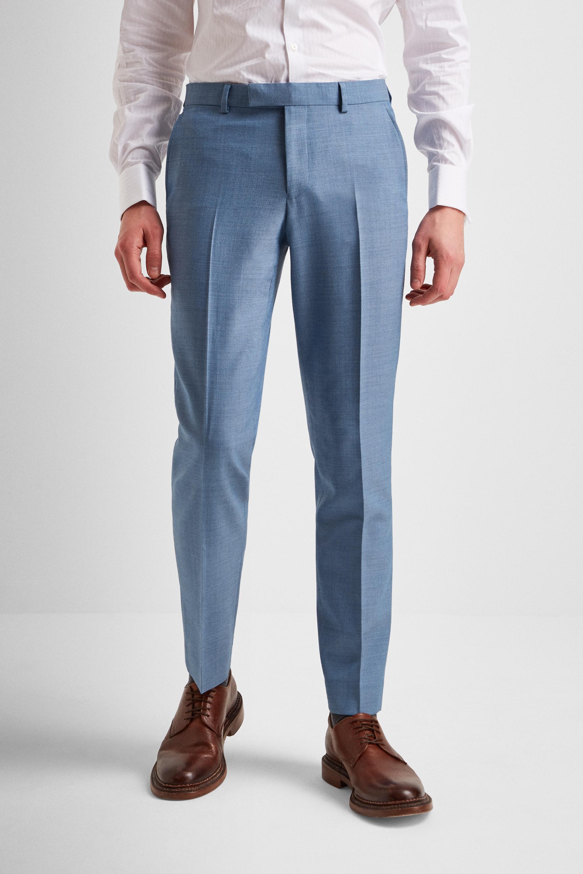 DKNY Wool Slim Fit Light Blue Texture Trousers for Men - Lyst