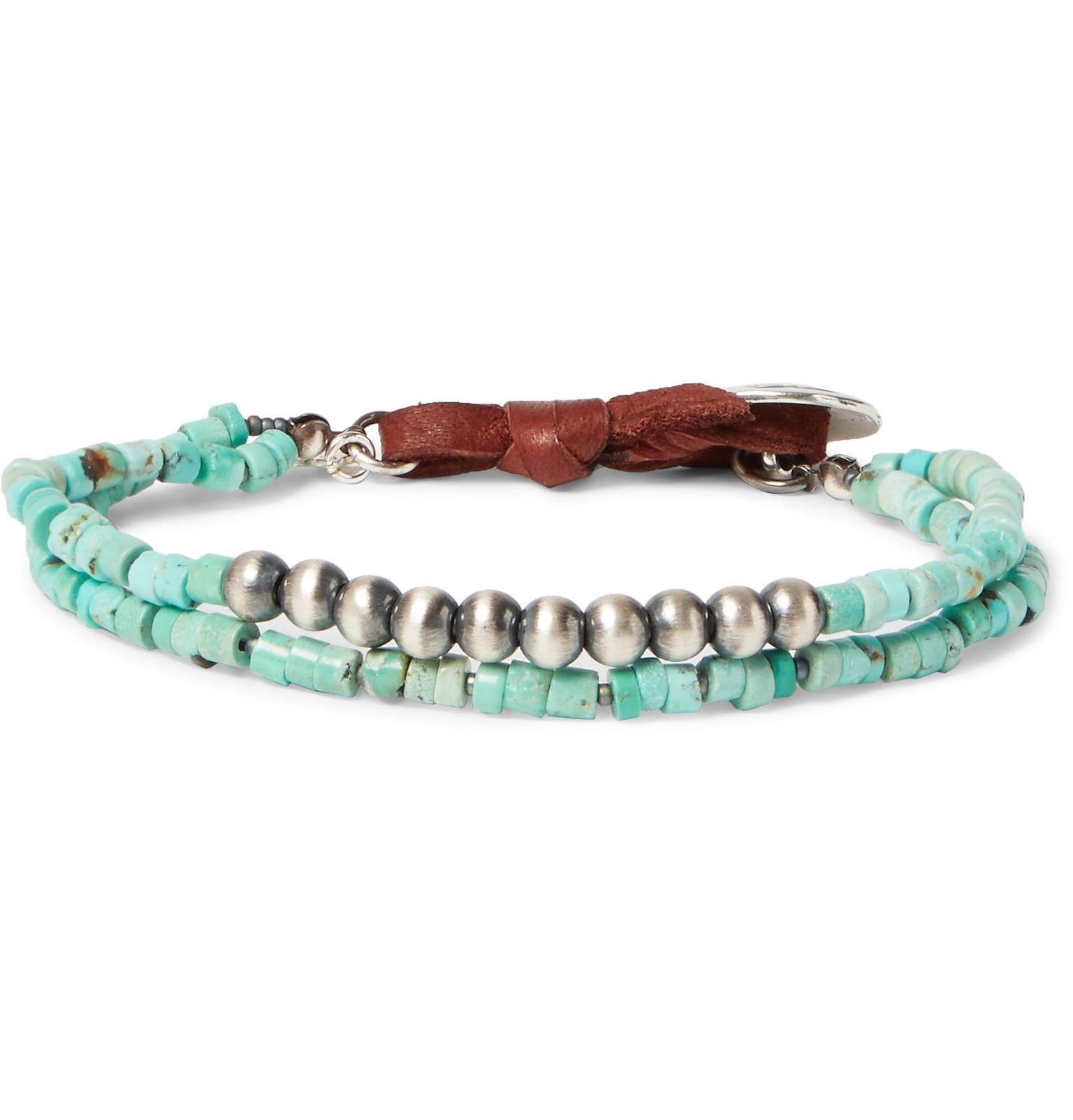 Lyst Peyote Bird Turquoise Sterling Silver And Leather Wrap Gallery