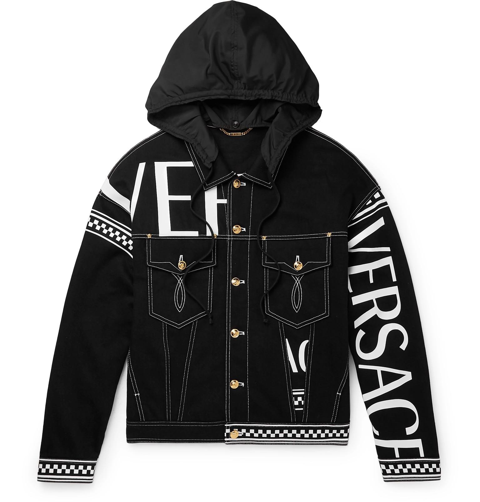 Versace Logo Check Print Denim Jacket in Black for Men - Save 65% - Lyst