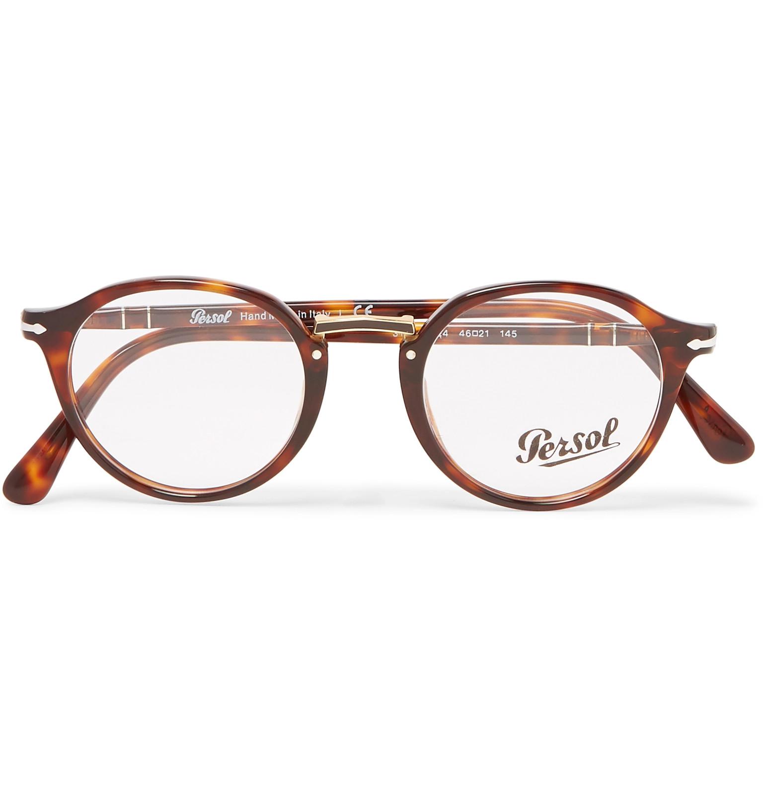 Persol Round Frame Tortoiseshell Acetate And Gold Tone Optical Glasses 