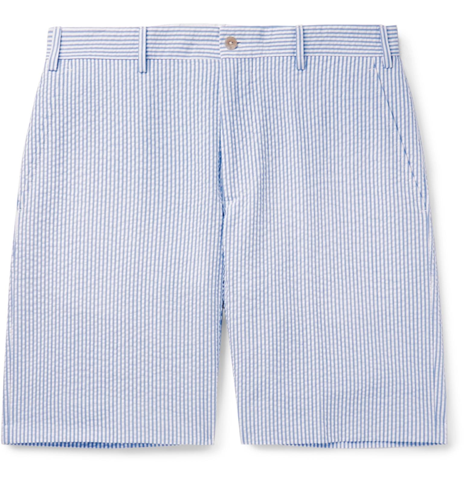 Anderson & Sheppard Striped Cotton-seersucker Shorts in Blue for Men - Lyst