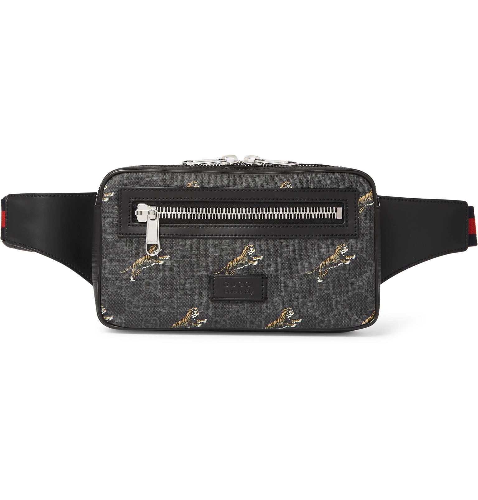 Gucci Leather-trimmed Monogrammed Coated-canvas Belt Bag in Black for Men - Lyst