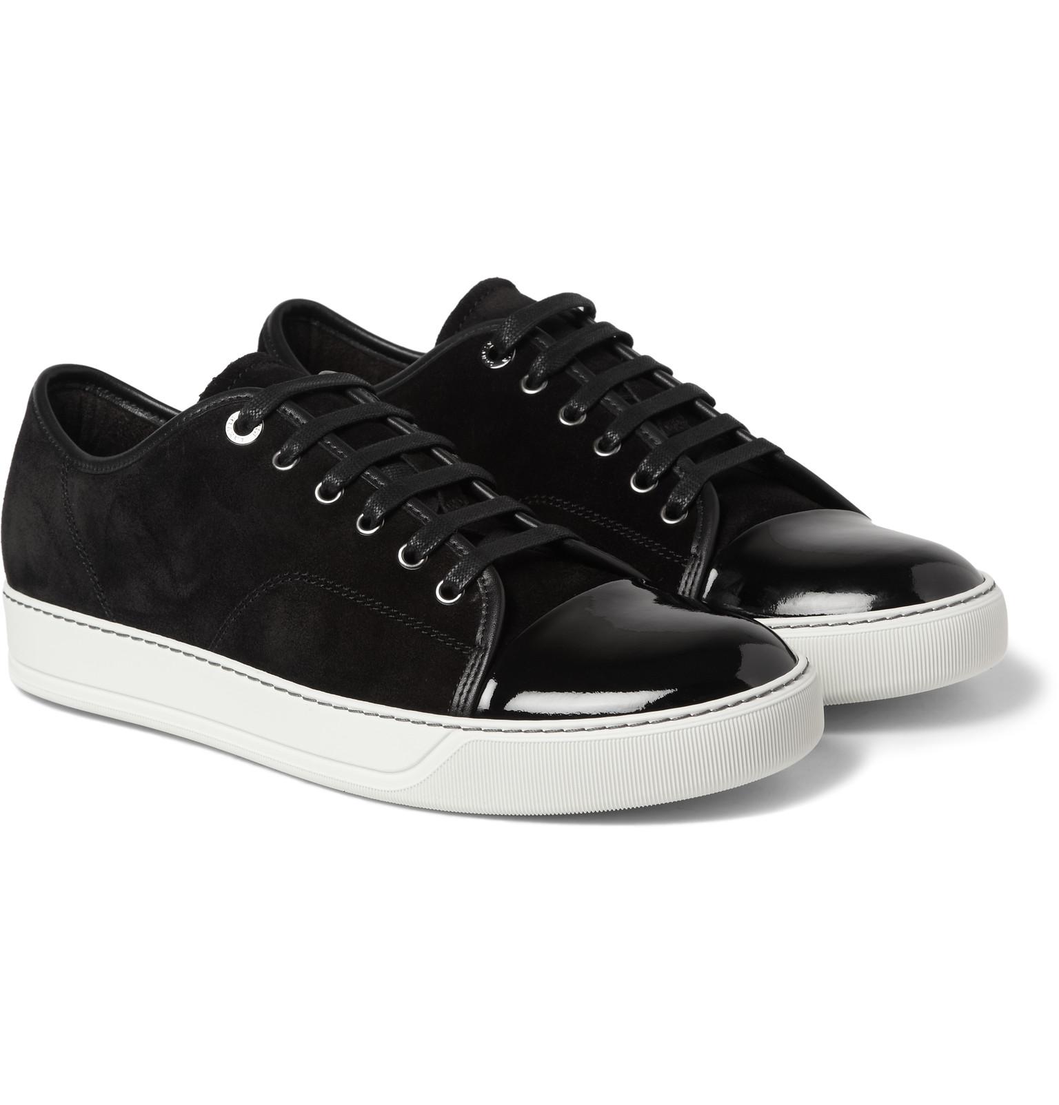 Lanvin Cap-toe Suede And Patent-leather Sneakers in Black for Men | Lyst