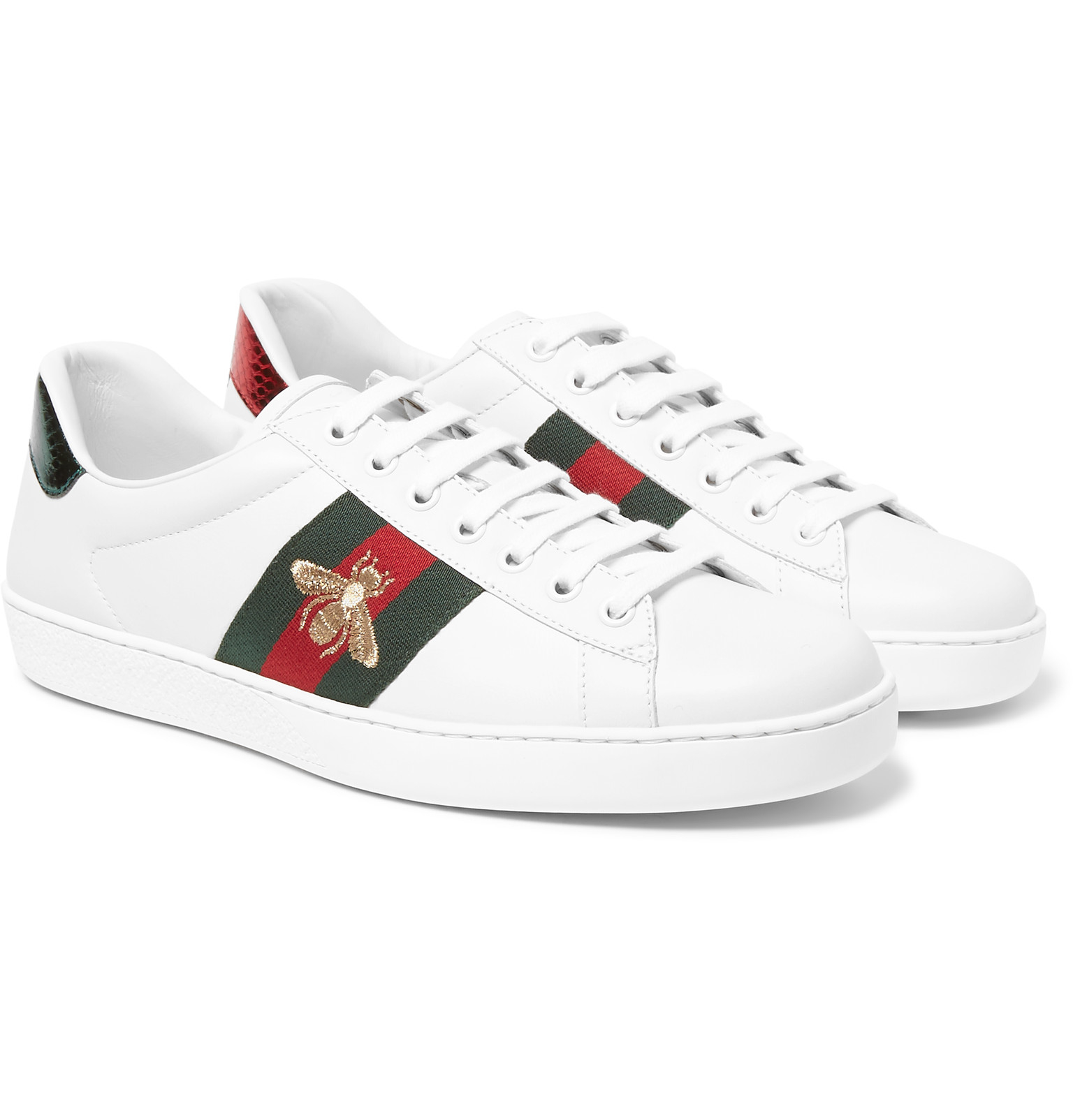 Gucci Ace Embroidered Watersnake And Leather Sneakers in White for Men ...