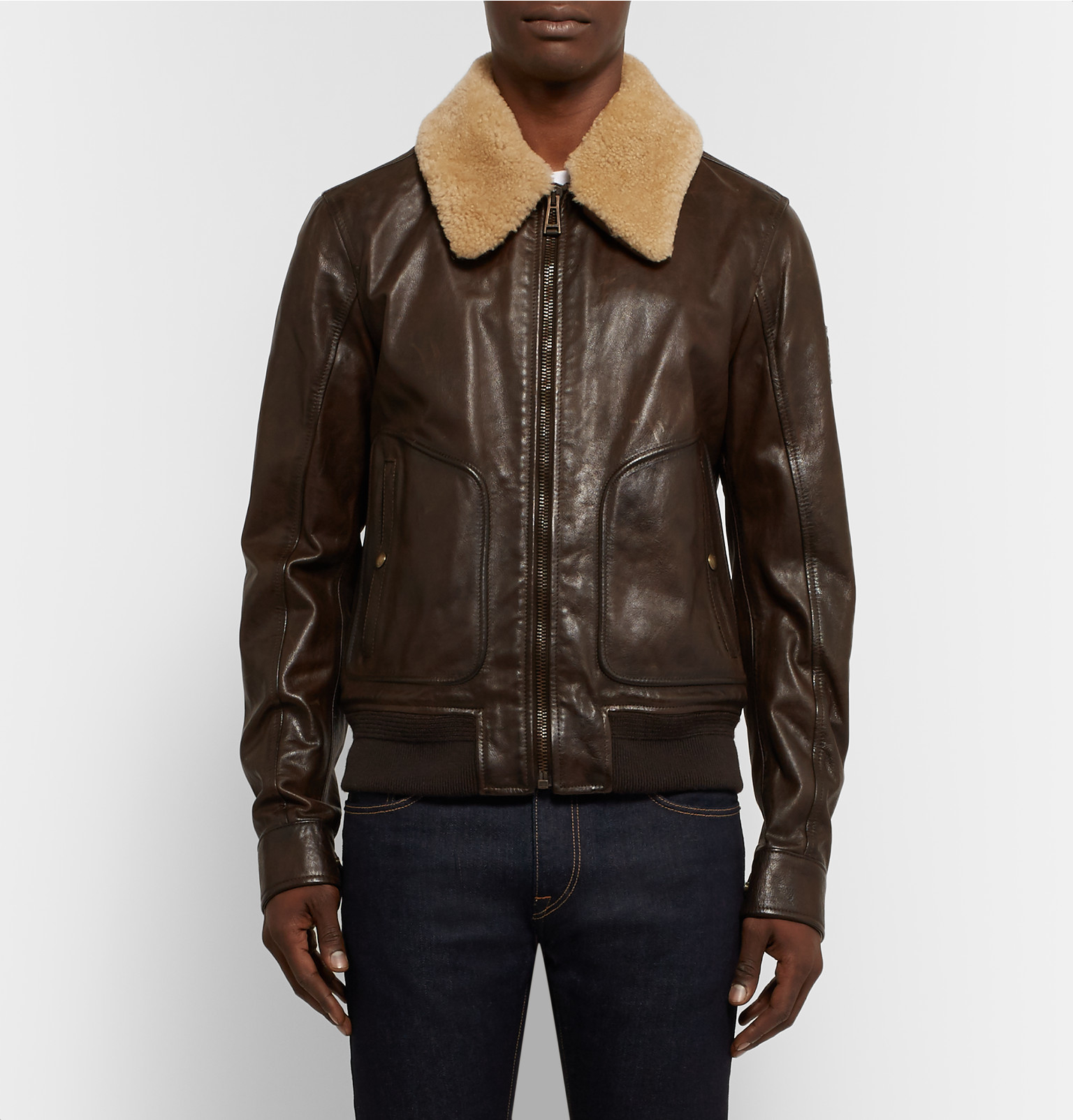 Lyst - Belstaff Campbell Shearling-trimmed Leather Jacket in Brown for Men